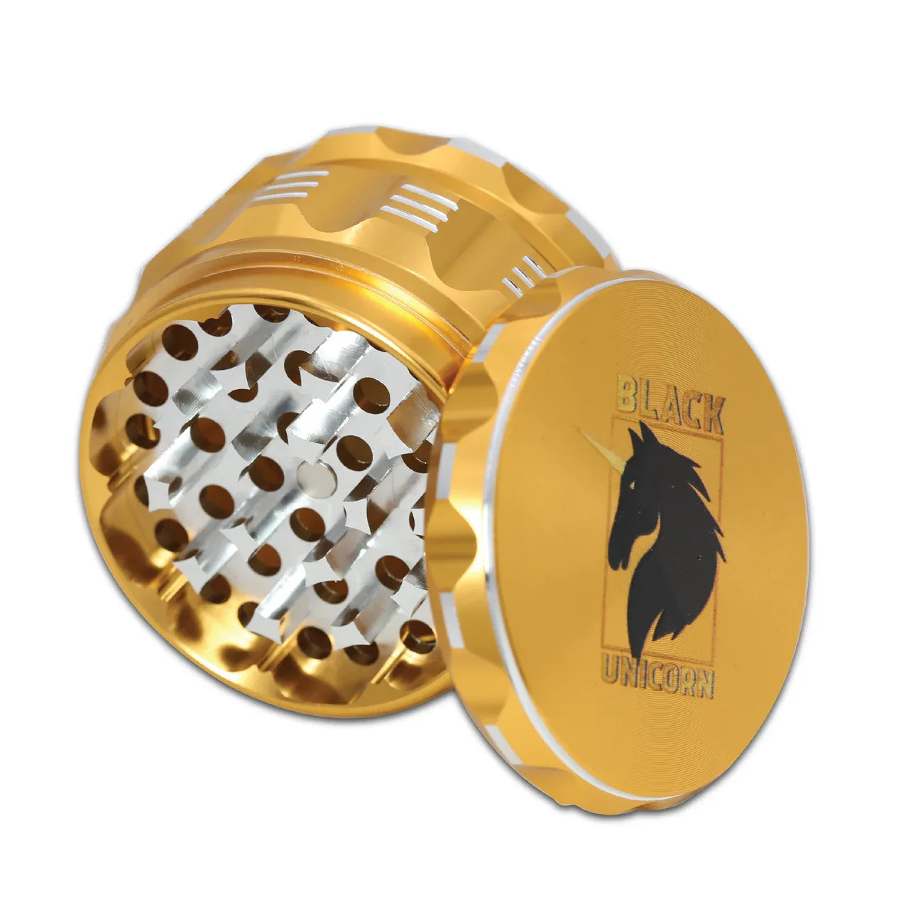 Grinder with Pollen Catcher. Large 4 Piece, 2.5" Aluminum (Gold) - Black Unicorn Hub