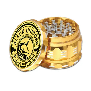 Grinder with Pollen Catcher. Large 4 Piece, 2.5" Aluminum (Gold) - Black Unicorn Hub