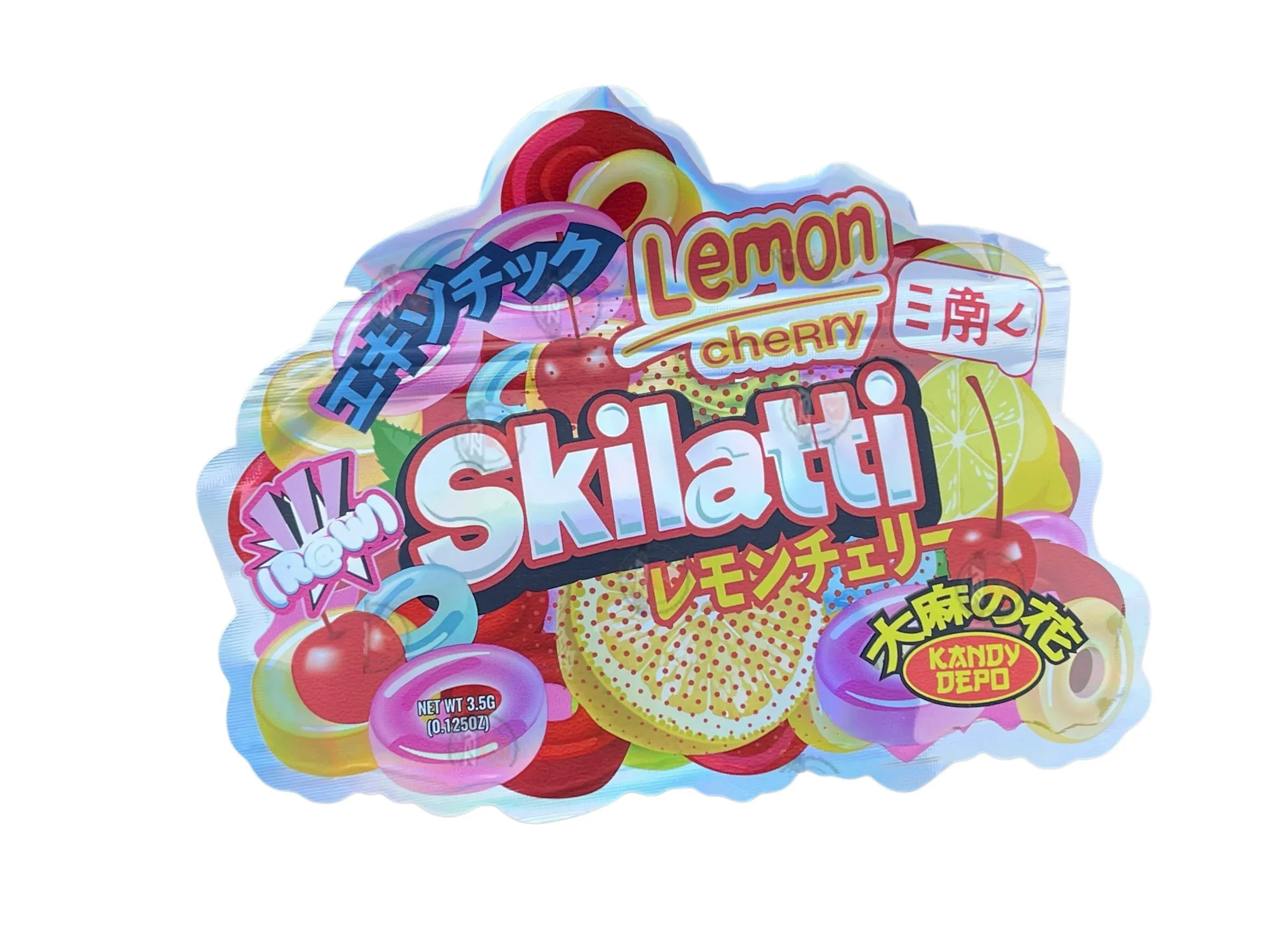 Kandy Depo Lemon Cherry Skilatti Mylar Bags with Boxes 3.5g Box Packaging Holographic - Black Unicorn Hub