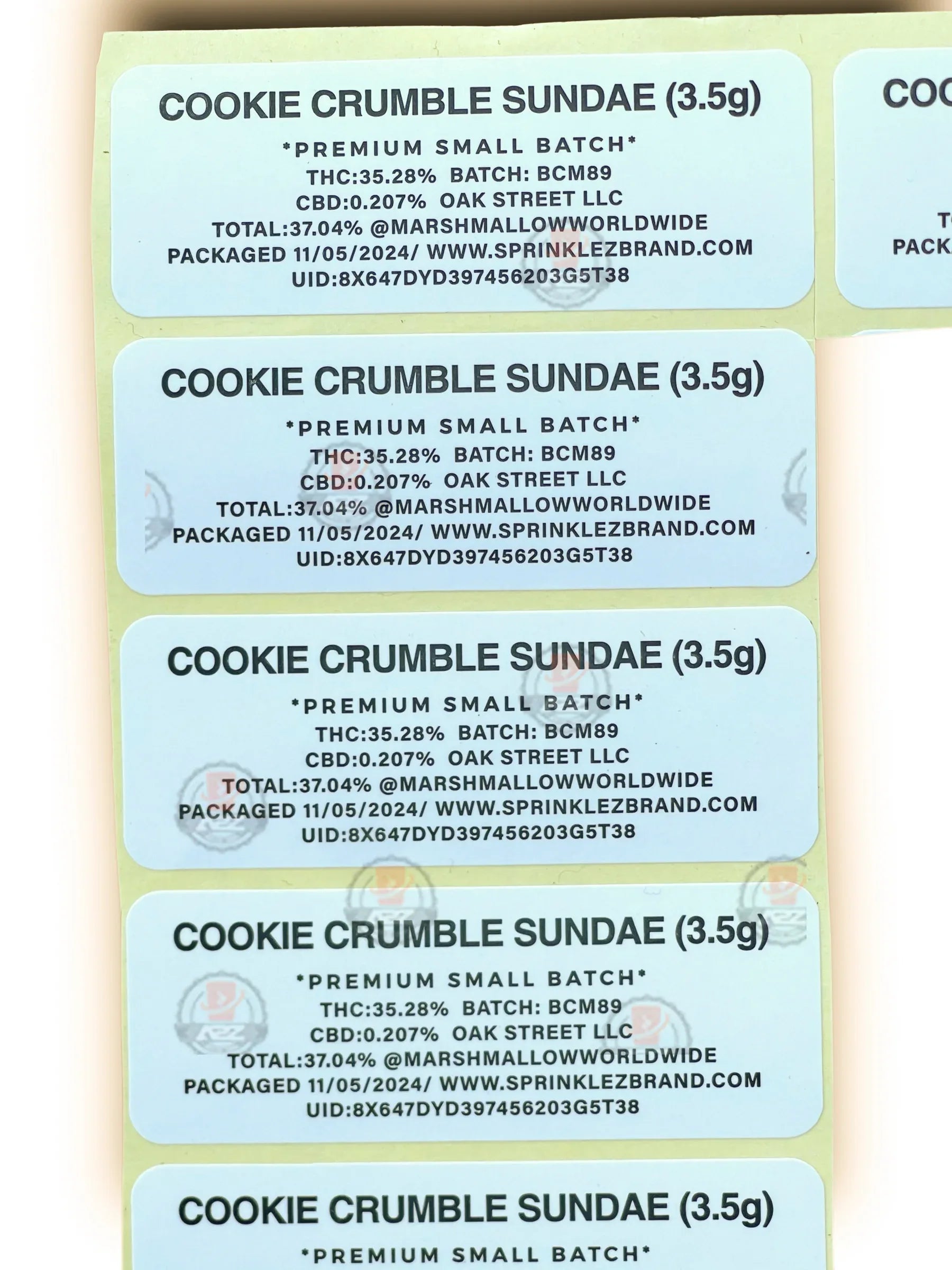 Sprinklez Cookie Crumble Sundae 3.5G Mylar Bags -With stickers and label - Black Unicorn Hub