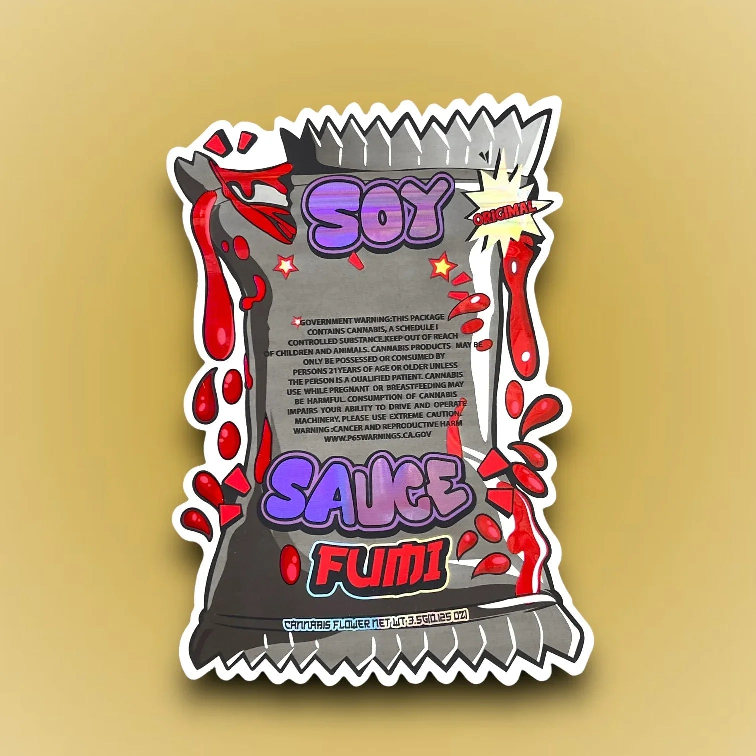Fumi Soy Sauce cut out Mylar Bags 3.5g Die Cut Holographic New Version - Black Unicorn Hub