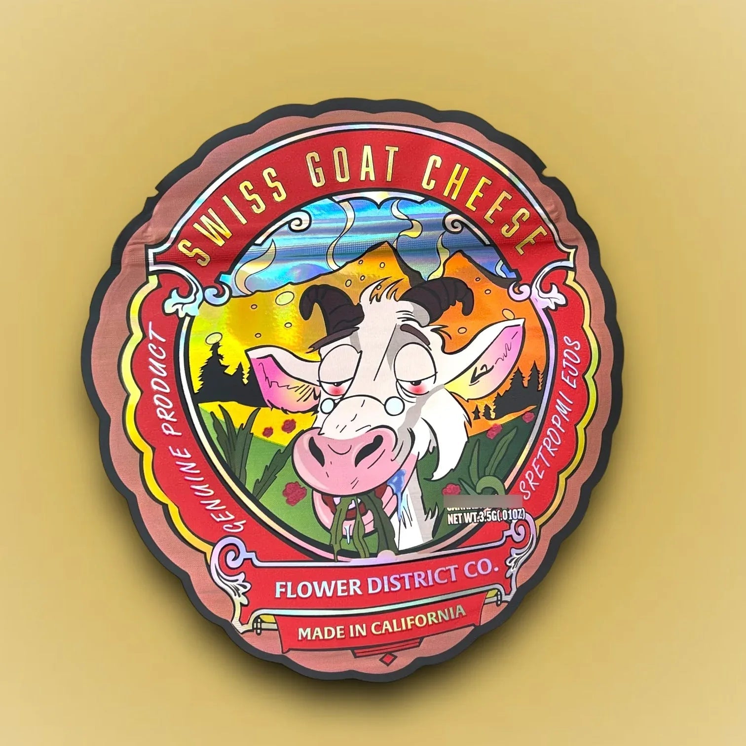 Swiss Goat Cheese 3.5G Mylar Bags Holographic cut out - Black Unicorn Hub