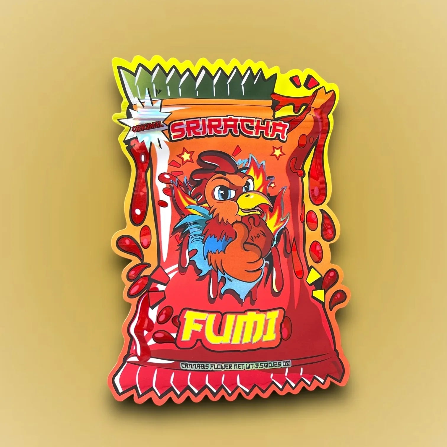 Fumi Sriracha cut out Mylar Bags 3.5g Die Cut Holographic Fumi New Version - Black Unicorn Hub