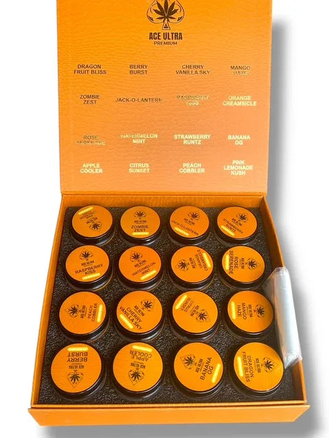 Ace Ultra Premium 1oz Glass Jars - Varity Pack 16 Strains in box Empty Jars - Black Unicorn Hub