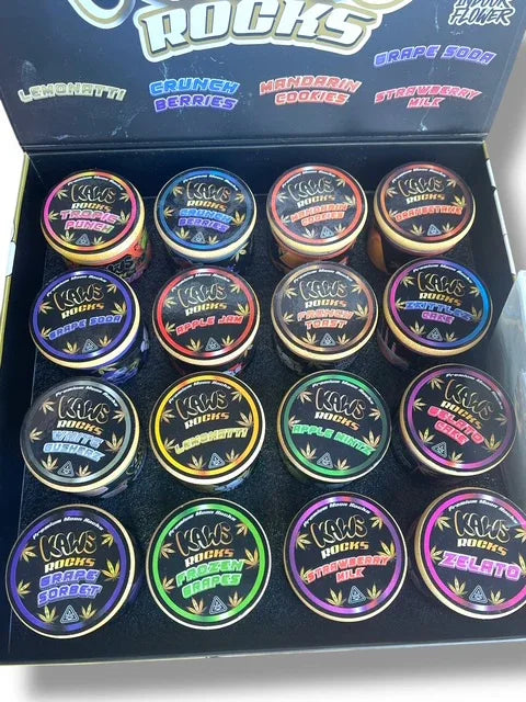 Kawz Exotic Edition Moon Rocks 1oz Glass Jars - Varity Pack 16 Strains in box Empty Jars - Black Unicorn Hub