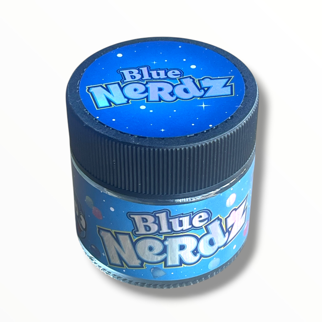Blue Nerdz 3.5g Glass Jars with Holographic Stickers
