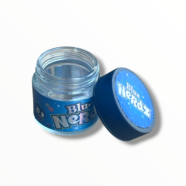 Blue Nerdz 3.5g Glass Jars with Holographic Stickers
