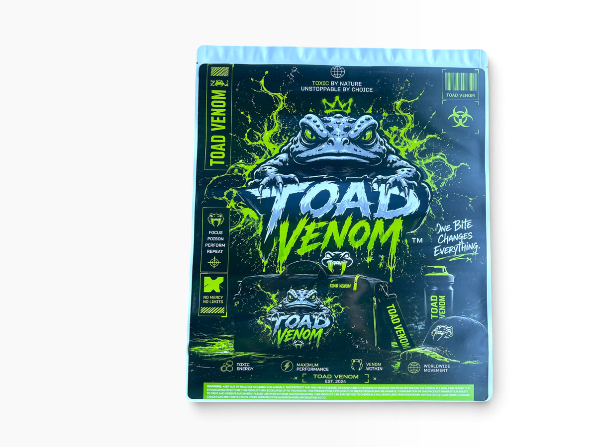 Toad Venom 1 lb Mylar Bag — Pre-Applied Graphic Sticker | Empty Packaging