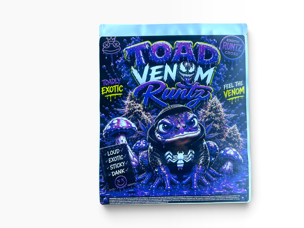 Toad Venom Runtz 1 lb Mylar Bag — Pre-Applied Graphic Sticker | Empty Packaging