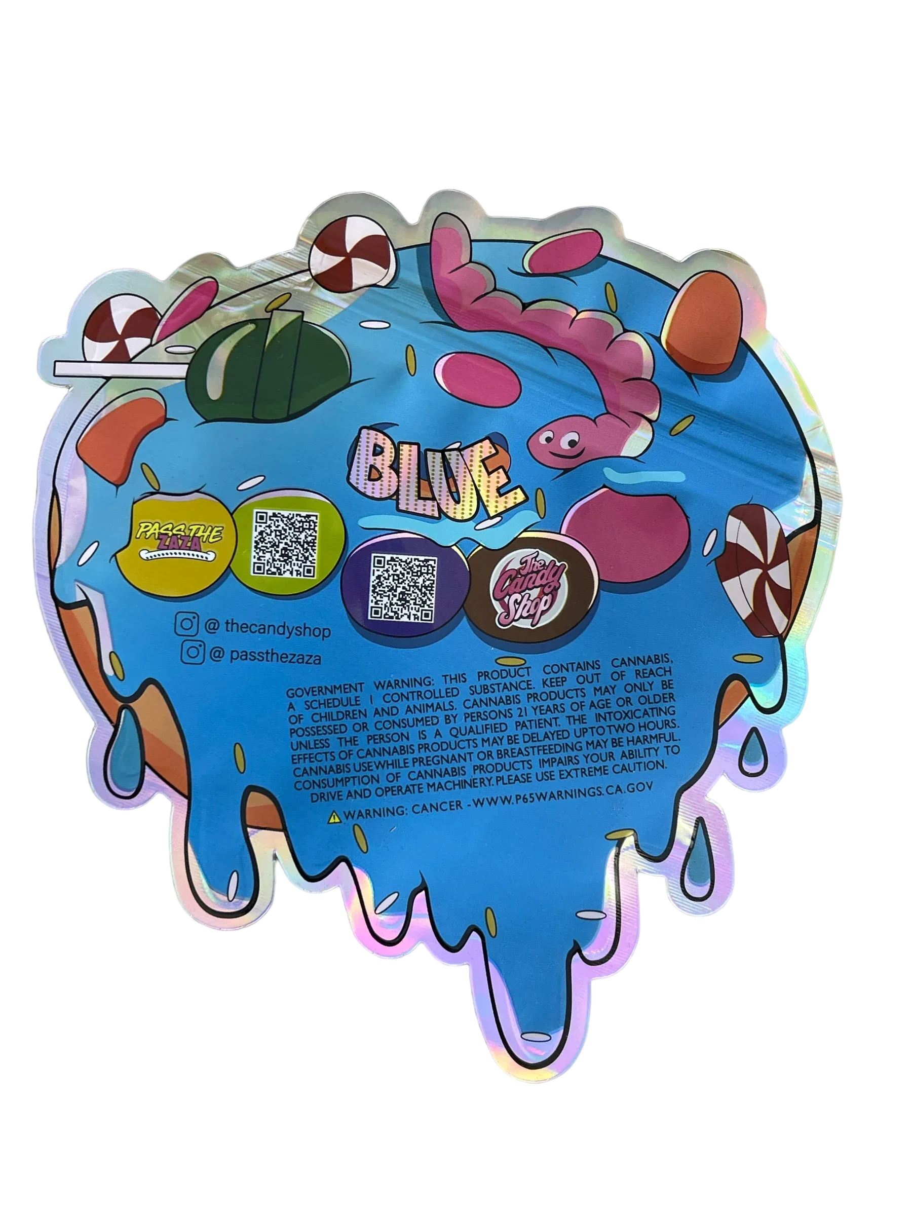 Blue Candy Donut 3.5g Mylar Bag Cut Out-Holographic - Black Unicorn Hub