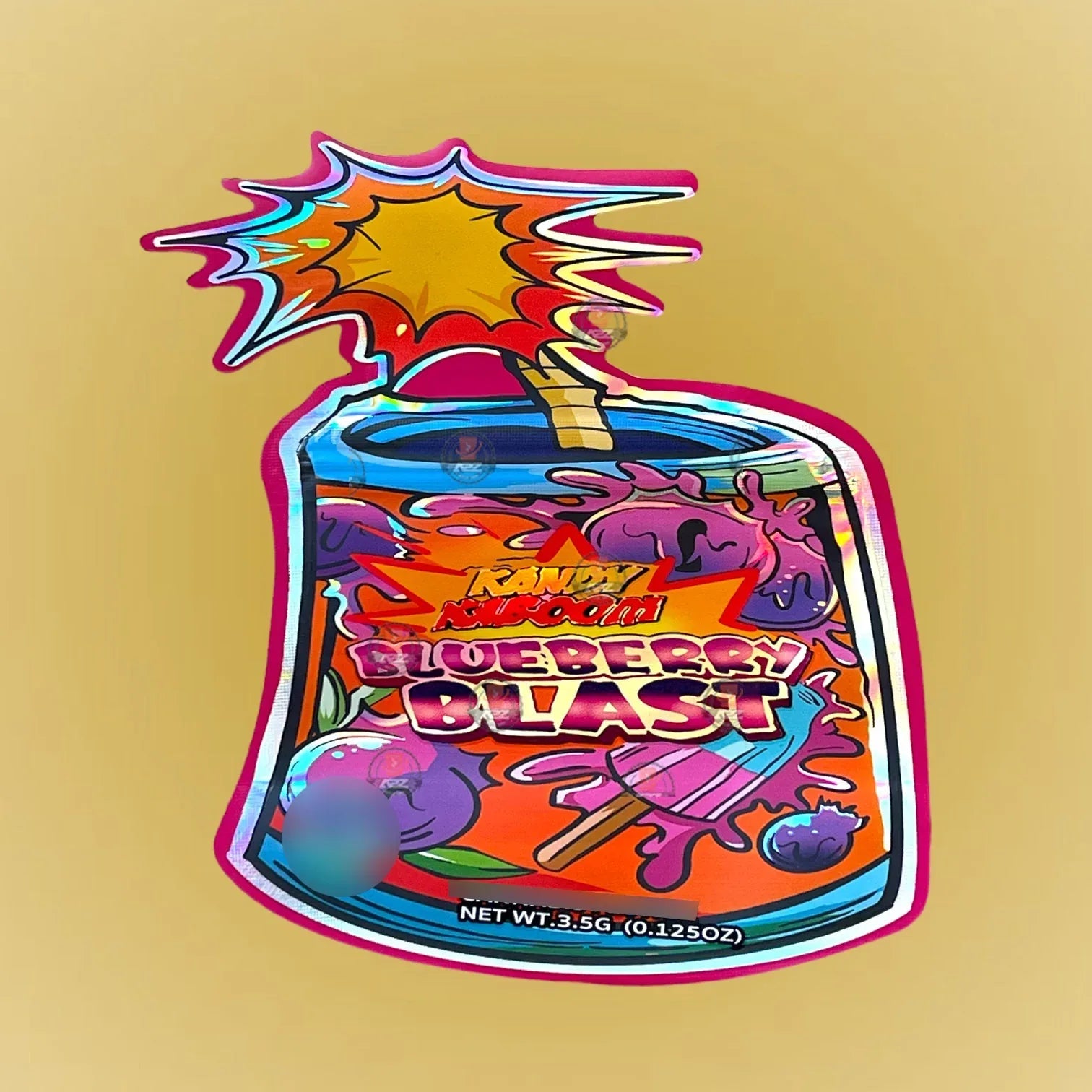 Candy Kaboom Blueberry Blast 3.5G Mylar Bags Cut Out-Holographic - Black Unicorn Hub