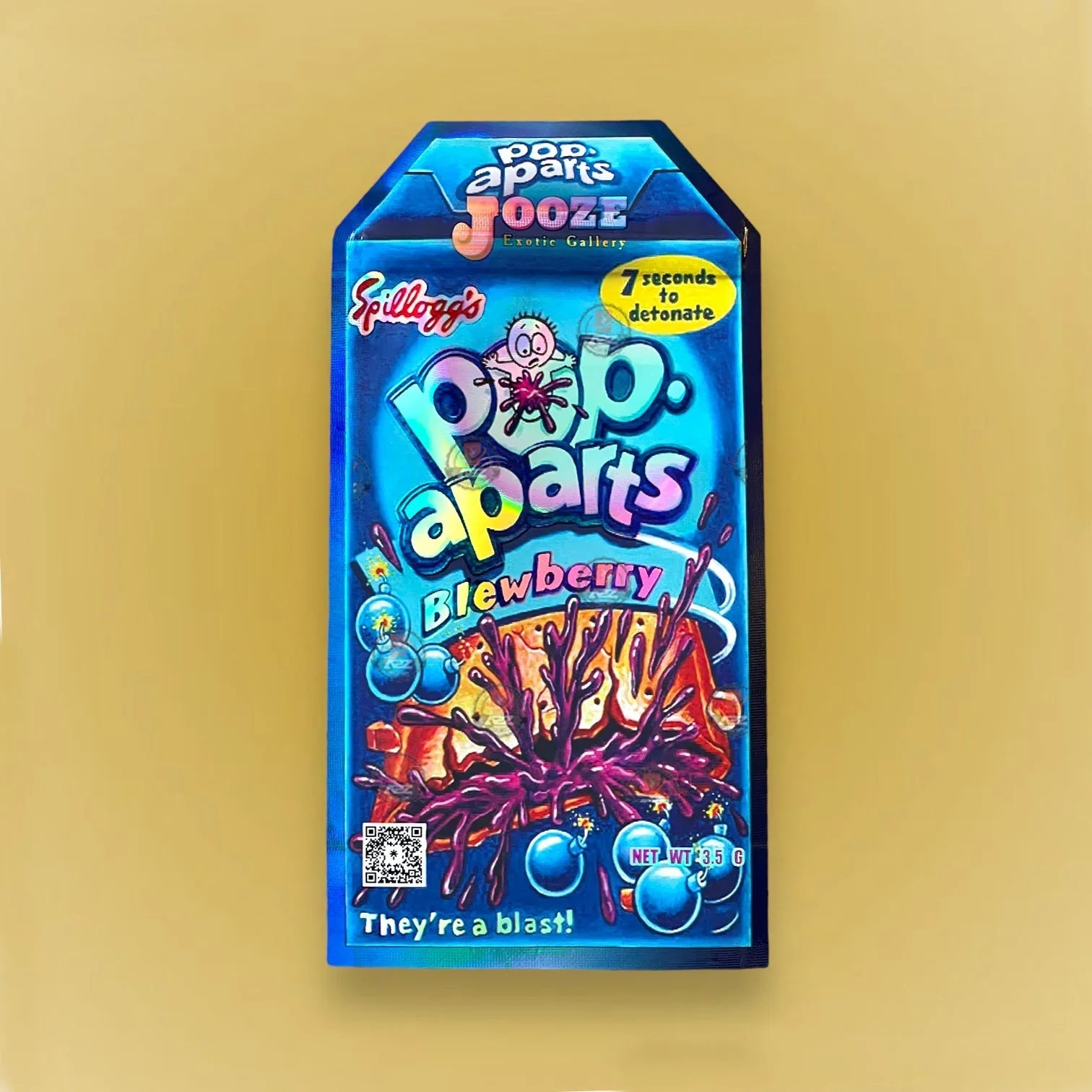 Pop Aparts Blewberry 3.5G Mylar Bags-Jooze Exotic Gallery - Blueberry Cut Out-Holographic - Black Unicorn Hub