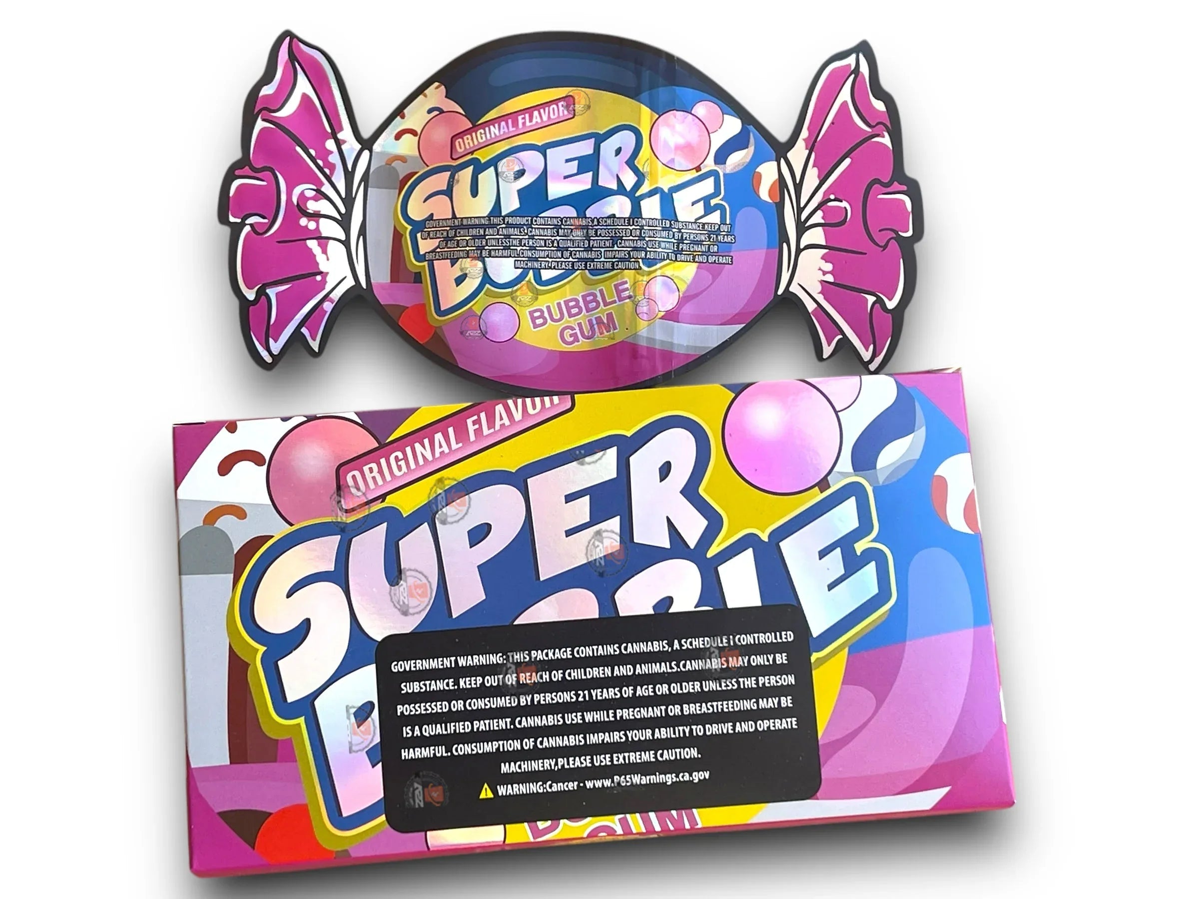 Super Bubble Gum Mylar Bags with Boxes 3.5g Box Packaging Holographic - Black Unicorn Hub