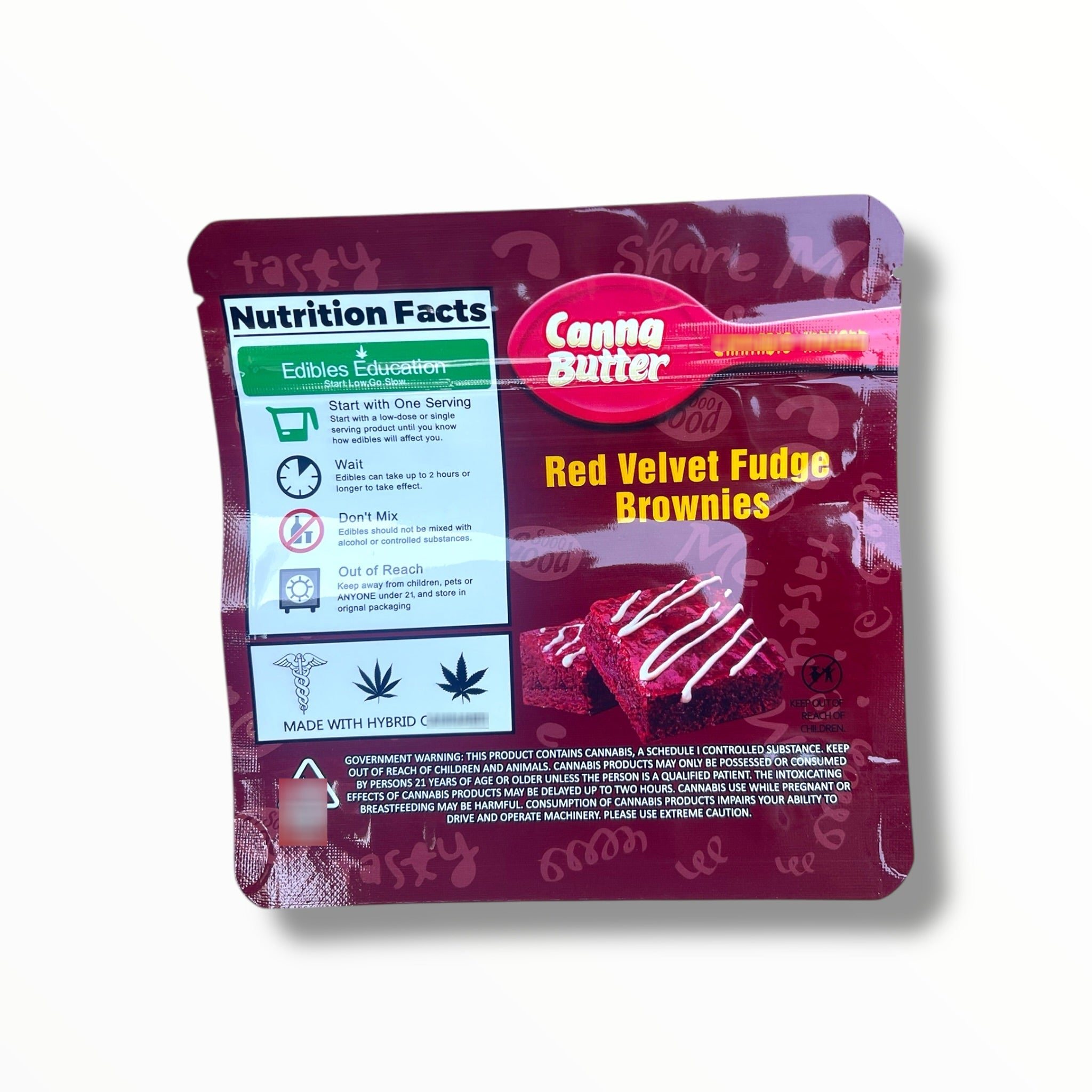 Canna Butter Red Velvet Fudge Brownies 600mg Mylar Bag -Packaging Only