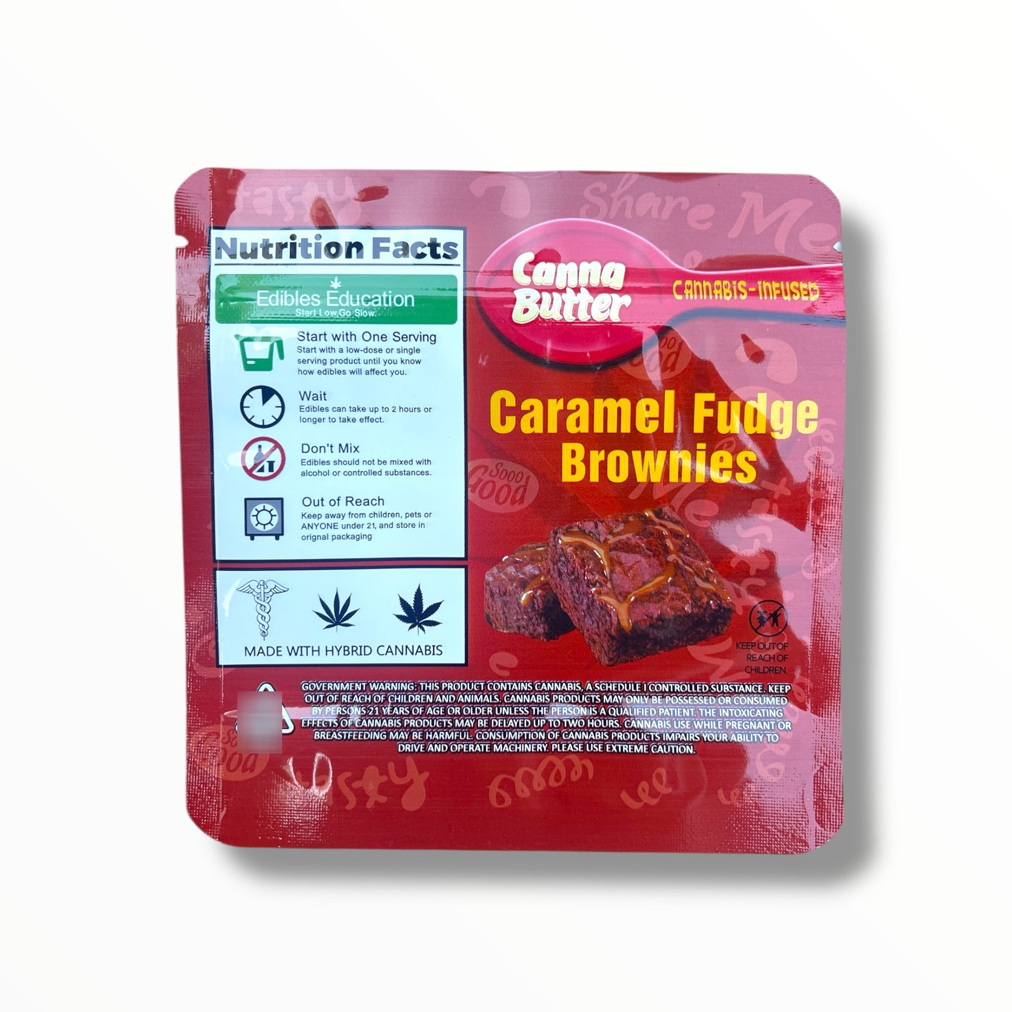 Canna Butter Caramel Fudge Brownies 600mg Mylar Bag -Packaging Only