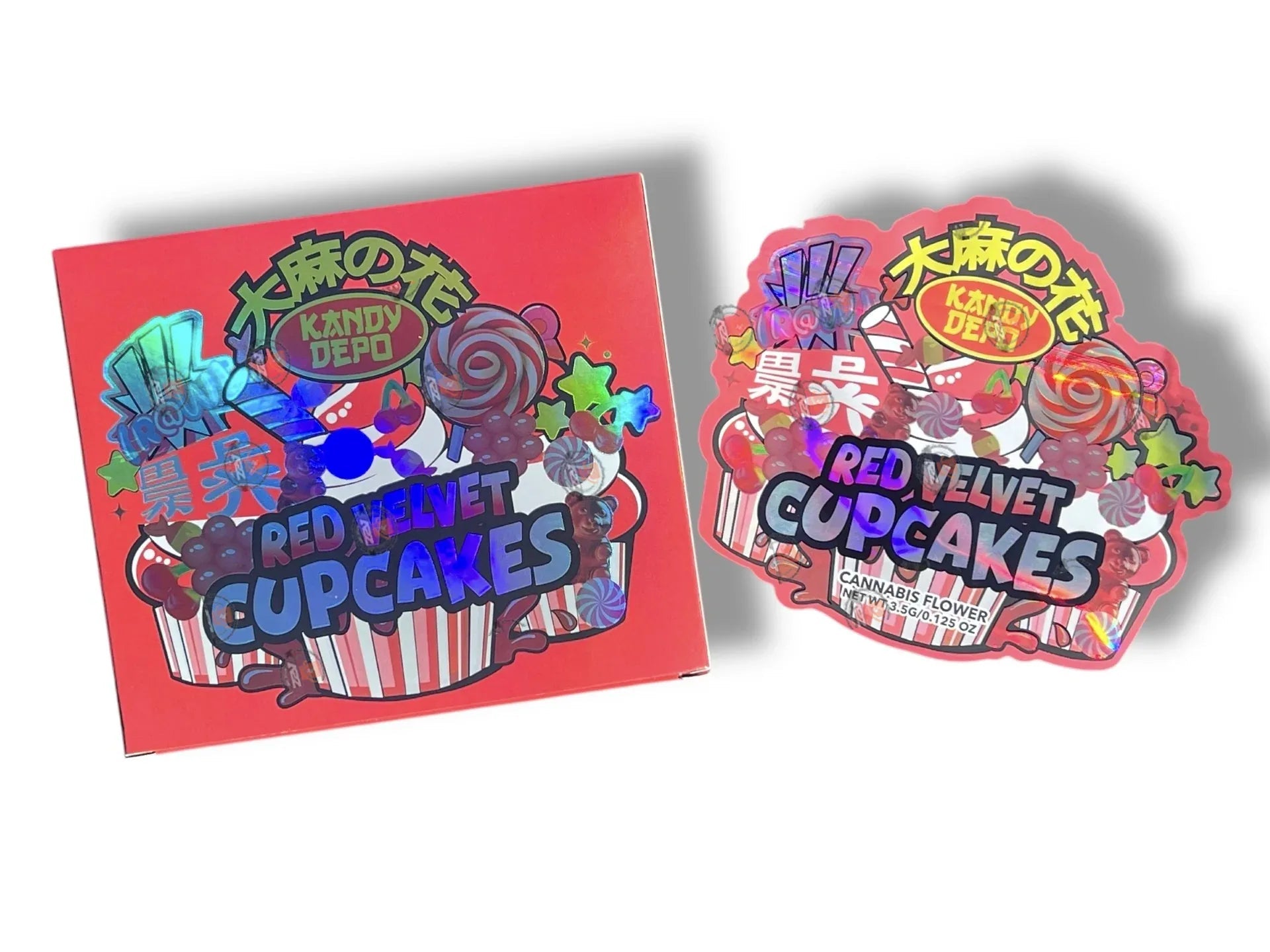 Kandy Depo Red Velvet Cupcakes Mylar Bags with Boxes 3.5g Box Packaging Holographic - Black Unicorn Hub