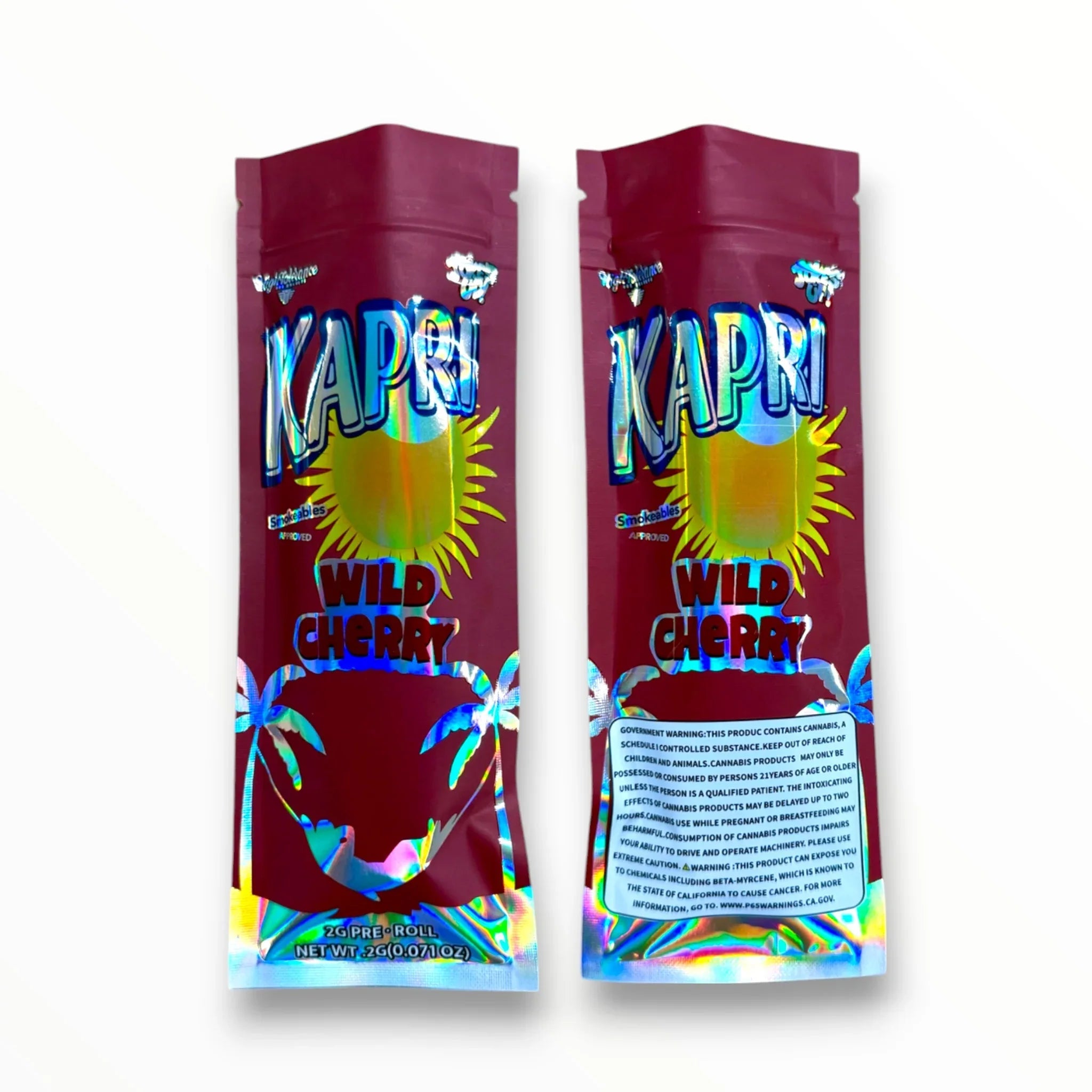 Kapri Wild Cherry 2 Gram Pre Roll Packaging Net Wt. 2g(0.071oz) Holographic High Tolerance Jokes Up - Black Unicorn Hub