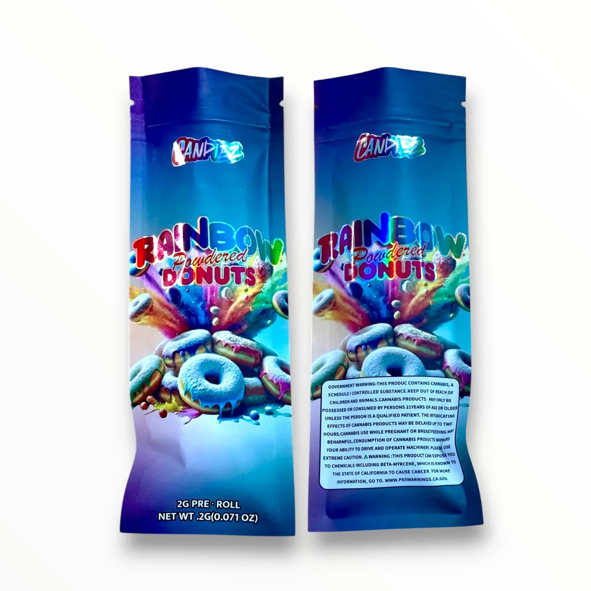 Rainbow Powdered Donuts 2 Gram Pre Roll Packaging Net Wt. 2g(0.071oz) Holographic - Black Unicorn Hub
