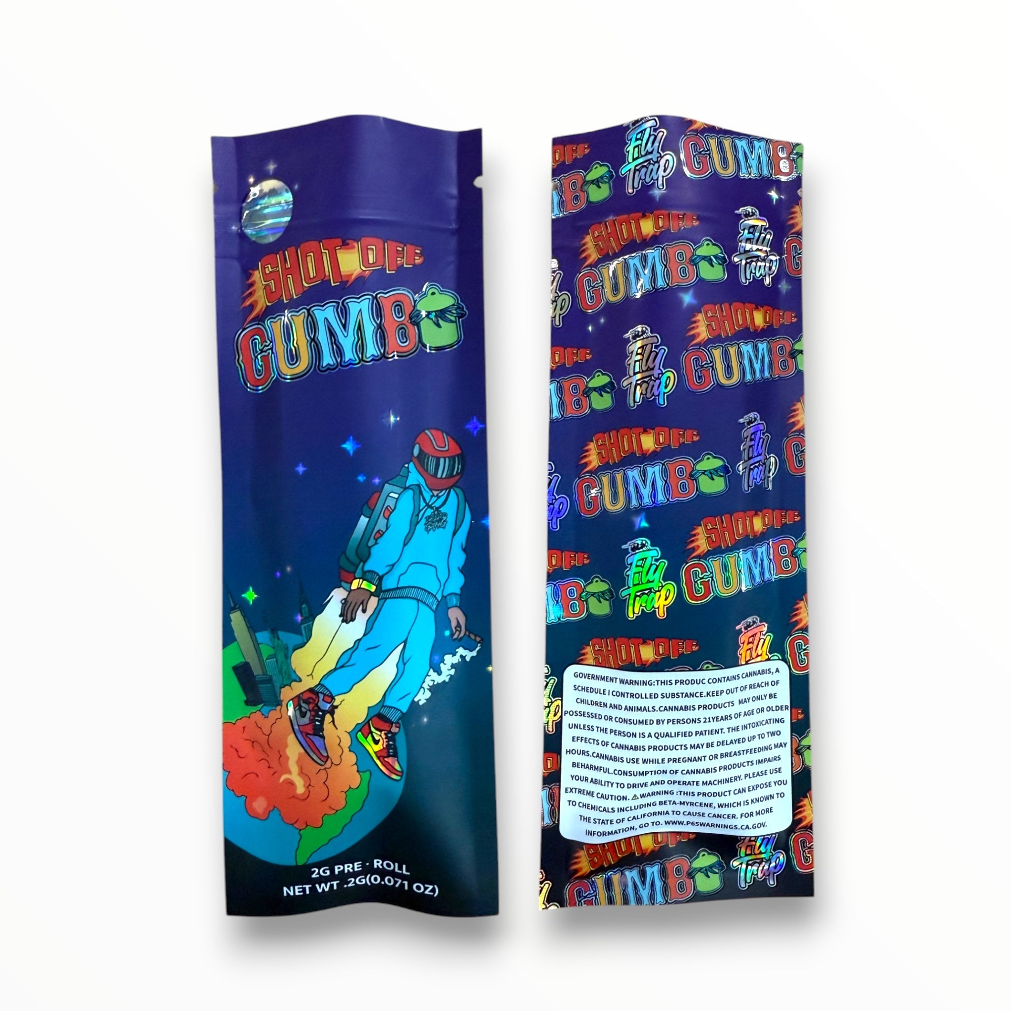 Gumbo Shot OFF 2 Gram Pre Roll Packaging Net Wt. 2g(0.071oz) Holographic