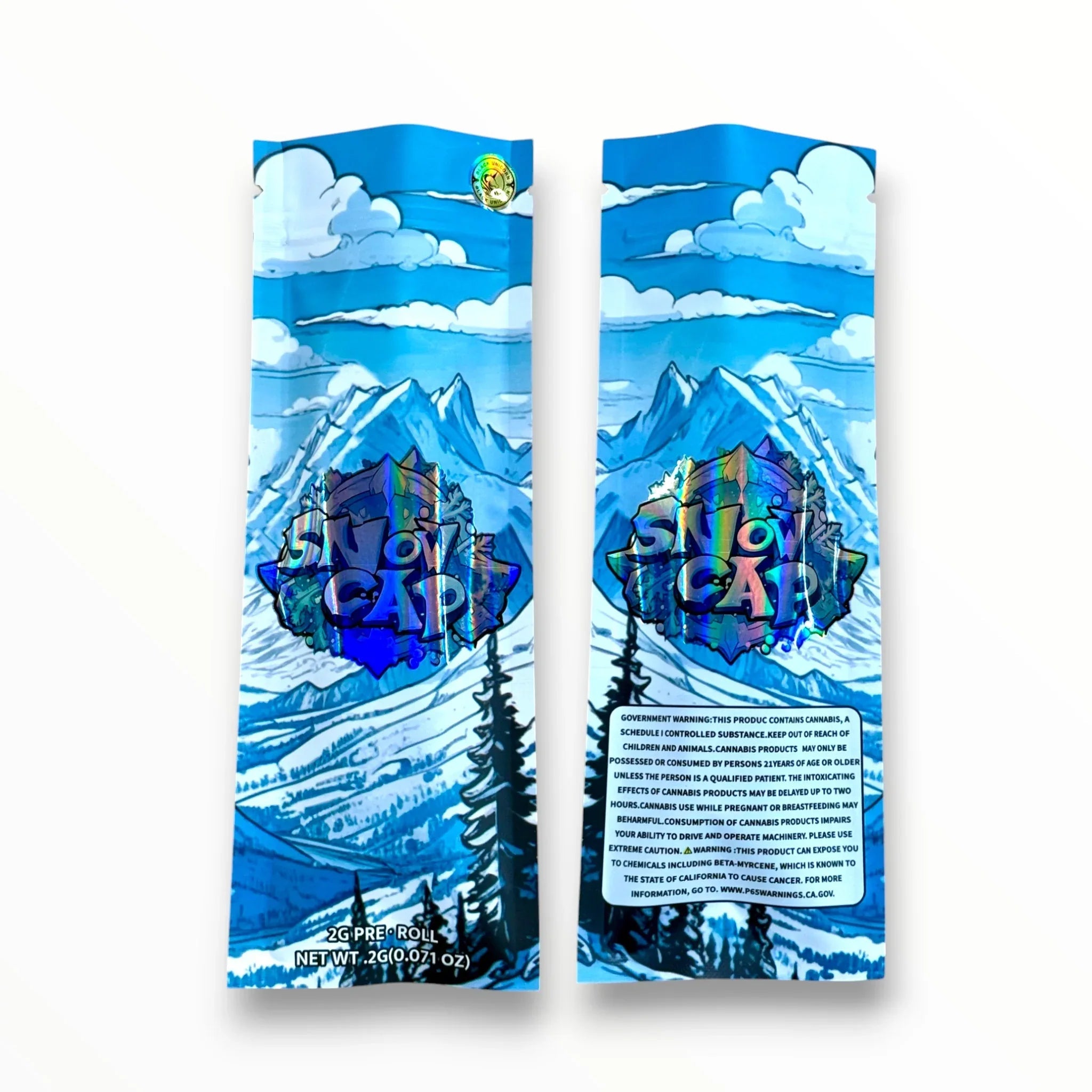 Snow Cap 2 Gram Pre Roll Packaging Net Wt. 2g(0.071oz) Holographic - Black Unicorn Hub