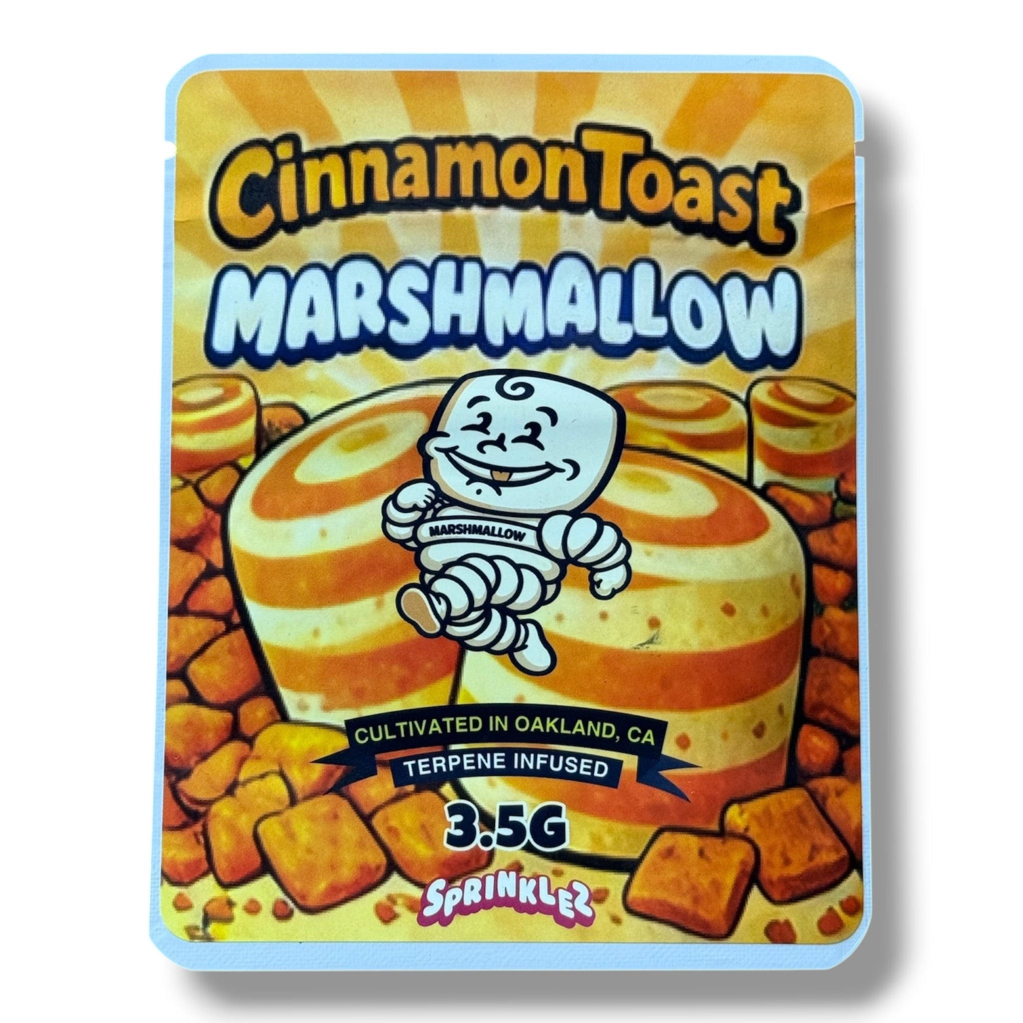 Sprinklez Cinnamon Toast Marshmallow 3.5G Mylar sticker Bags -With stickers and label
