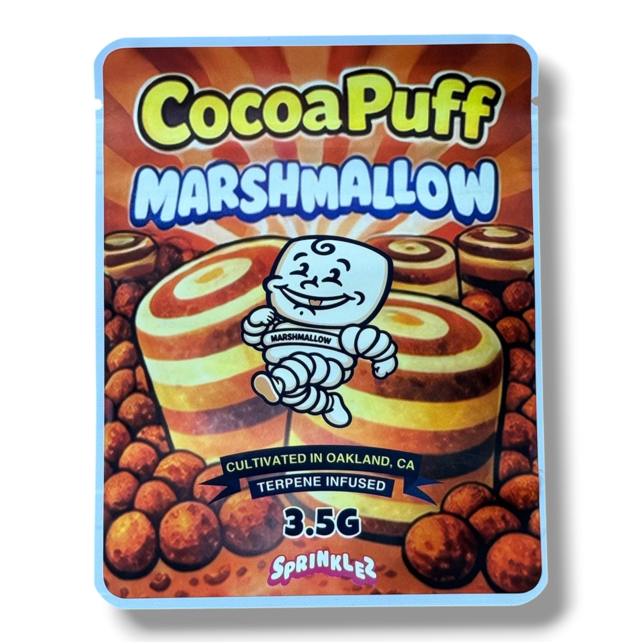 Sprinklez Cocoa Puff Marshmallow 3.5G Mylar sticker Bags -With stickers and label