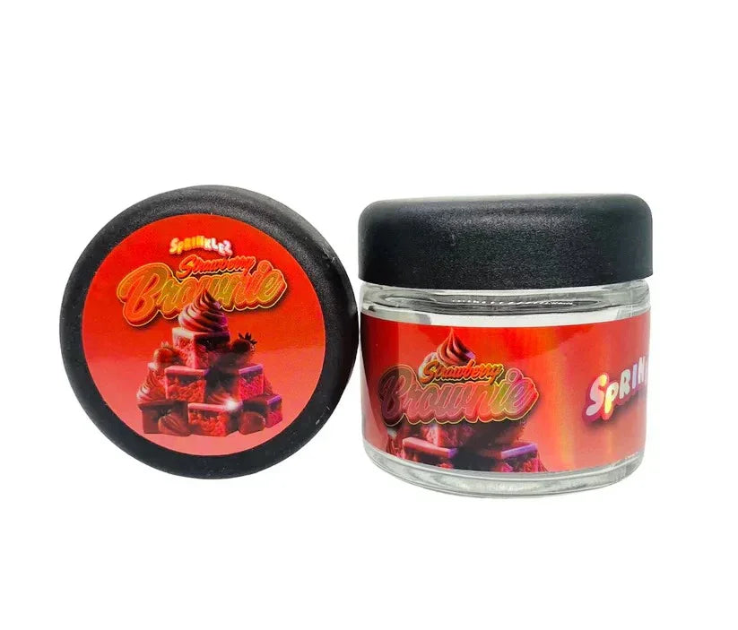 Strawberry Brownie Sprinklez 3.5g Glass Jars with Holographic Stickers - Black Unicorn Hub