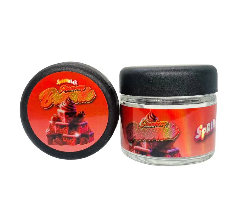 Strawberry Brownie Sprinklez 3.5g Glass Jars with Holographic Stickers