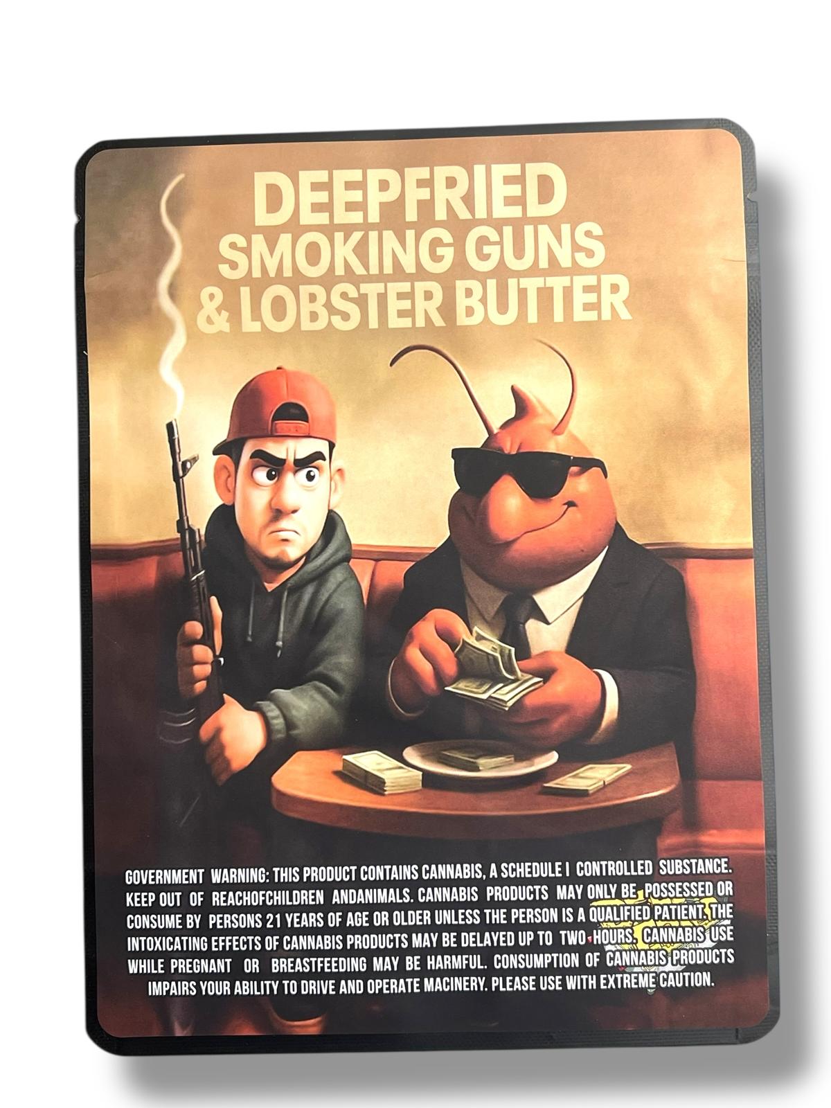 Deep Fried Smoking Guns & Lobster Butte Sticker Bag 1 OZ  28G empty Mylar bag 1-ounce