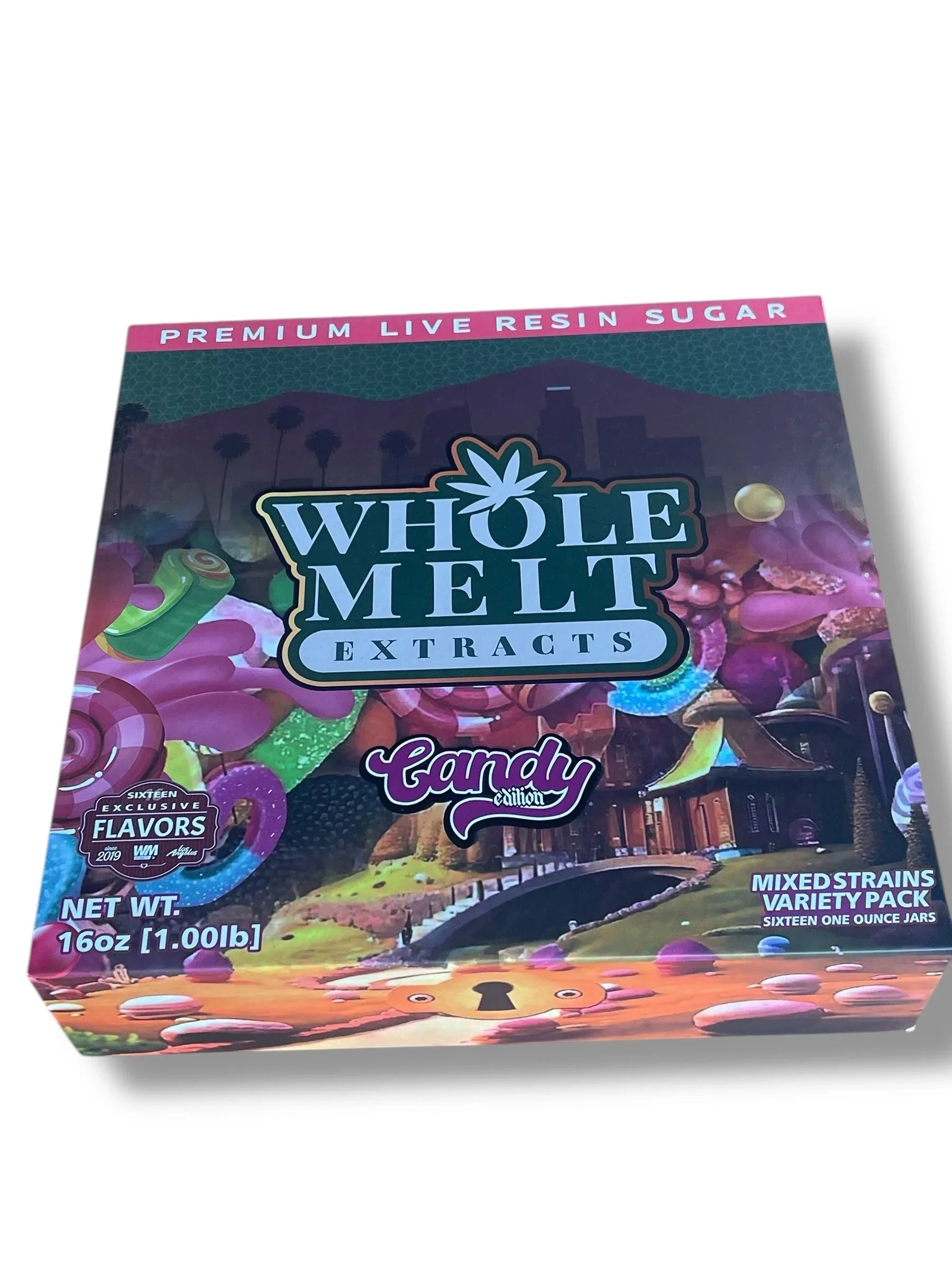 Whole Melt Candy Edition 1oz Glass Jars - Varity Pack 16 Strains in box Empty Jars 