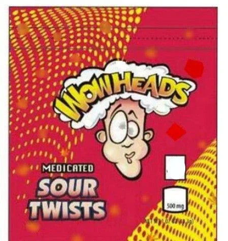 Wow Heads Sour Twist 500mg Mylar bags packaging only - Black Unicorn Hub
