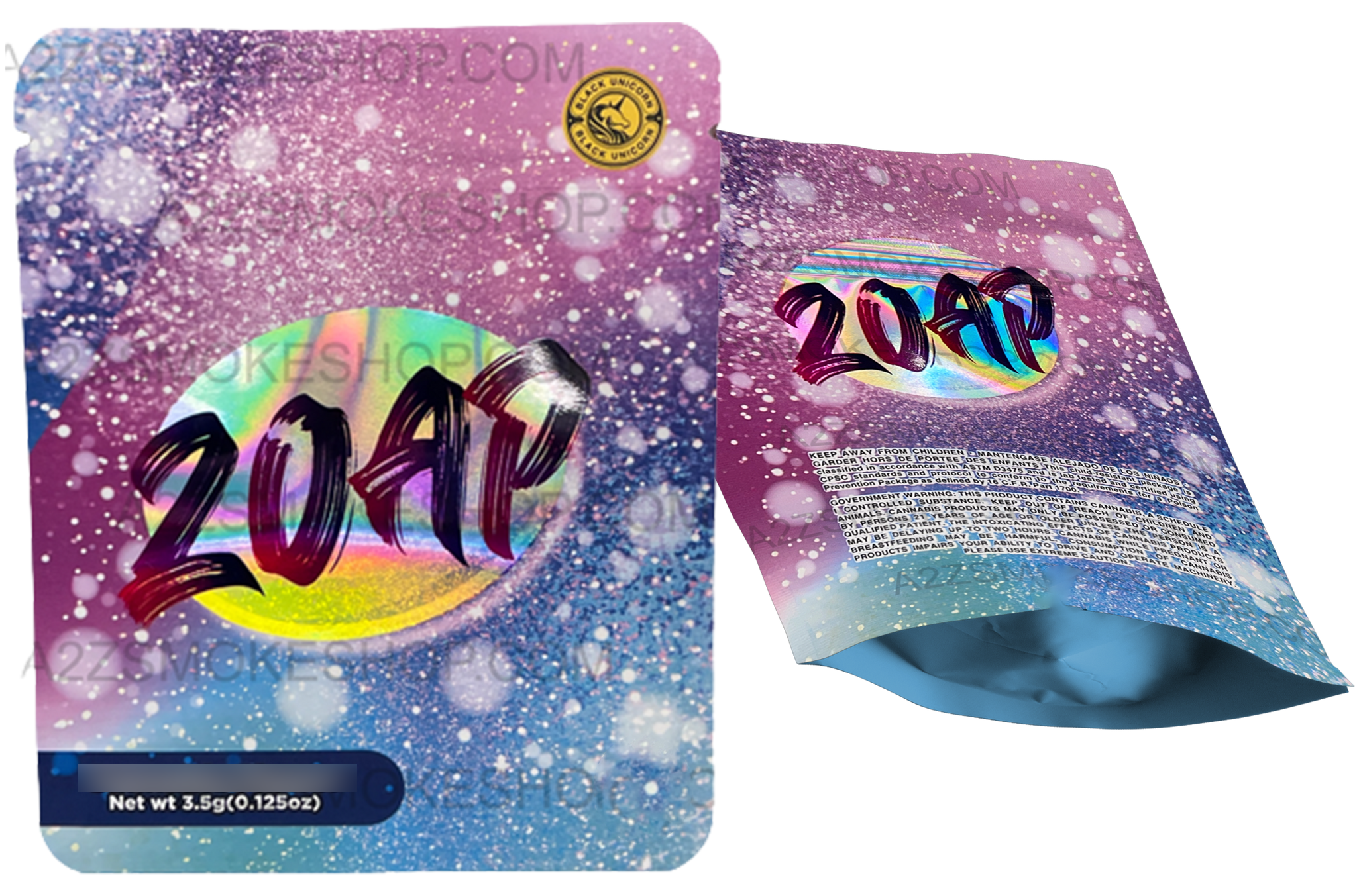 Black Unicorn Zoap Holographic Mylar bag 3.5g  For Flower