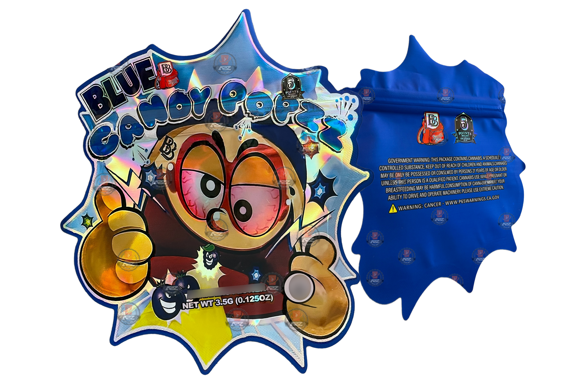 Backpack Boyz Blue Candy Popzz cut out Mylar zip lock bag 3.5G
