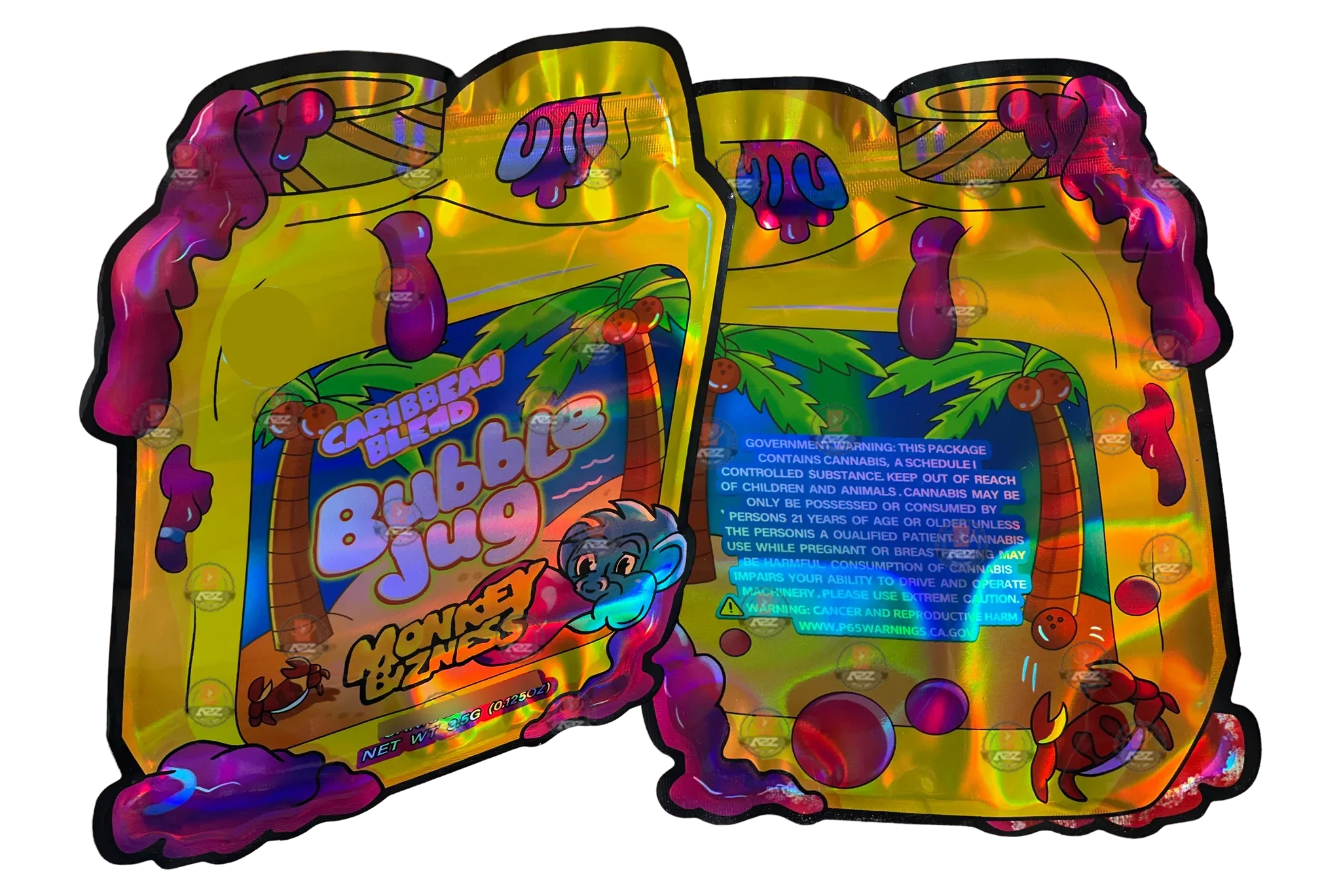 Caribbean Blend Bubble Jug 3.5g Mylar Bag- Money Bizness Holographic - Black Unicorn Hub