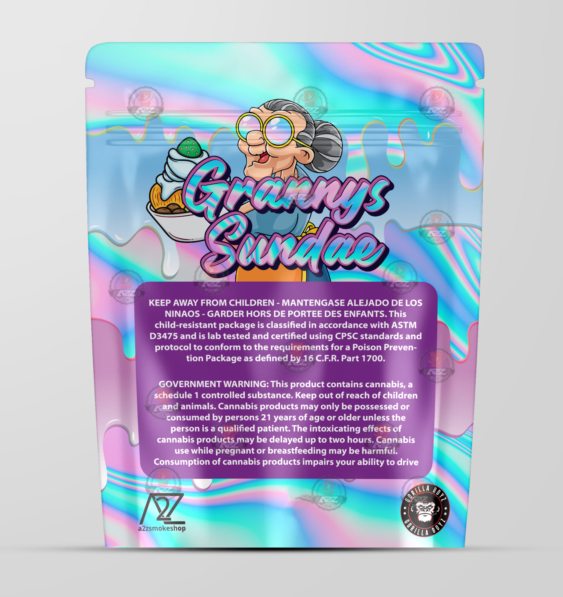 Granny's Sundae Holographic Mylar bag 3.5g - Black Unicorn - Packaging only