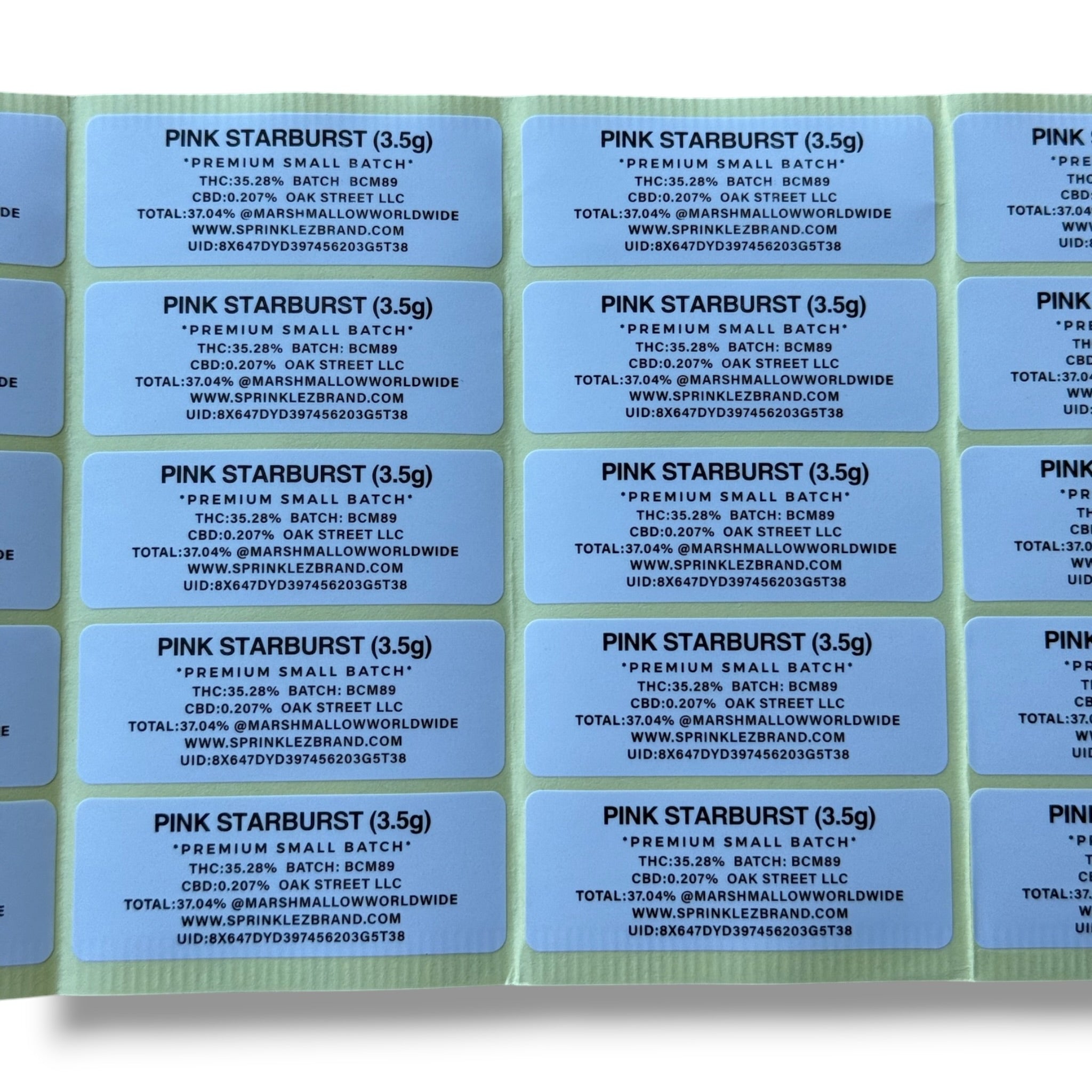 Sprinklez Pink Burst Marshmallow 3.5G Mylar sticker Bags -With stickers and label