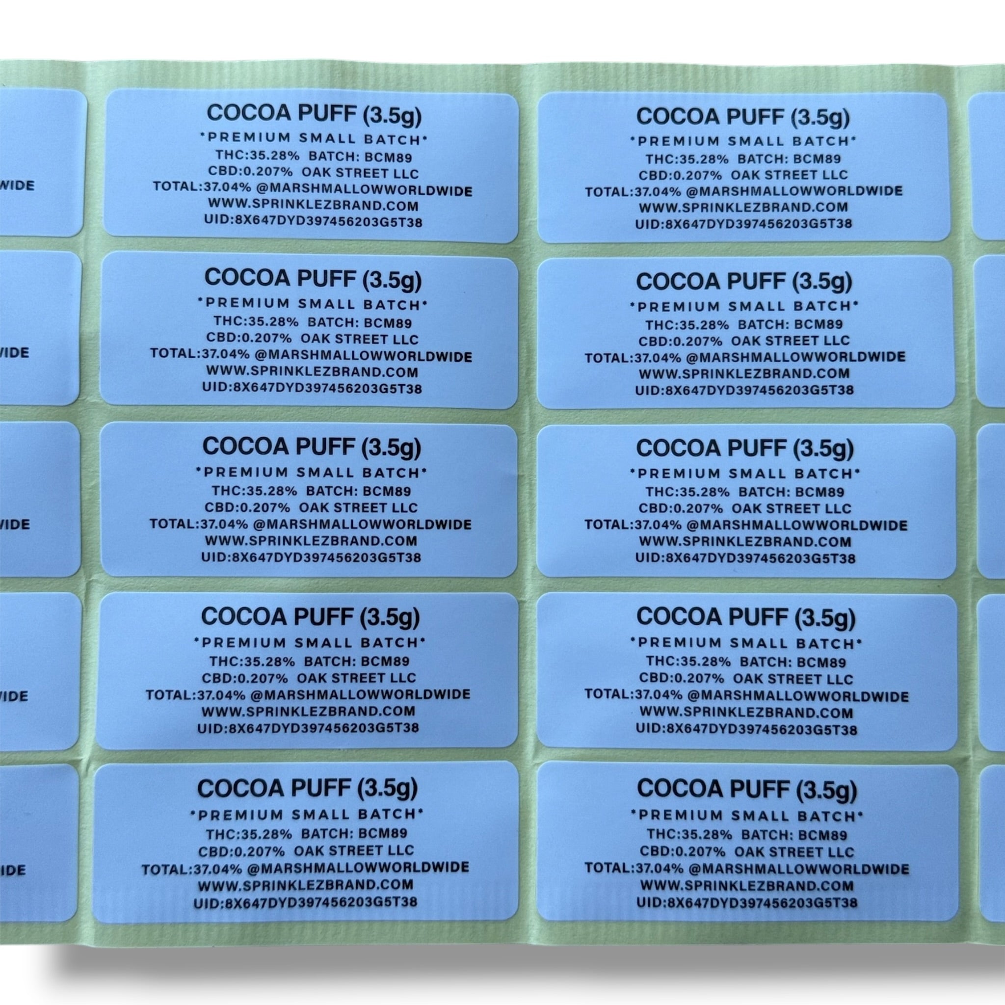 Sprinklez Cocoa Puff Marshmallow 3.5G Mylar sticker Bags -With stickers and label