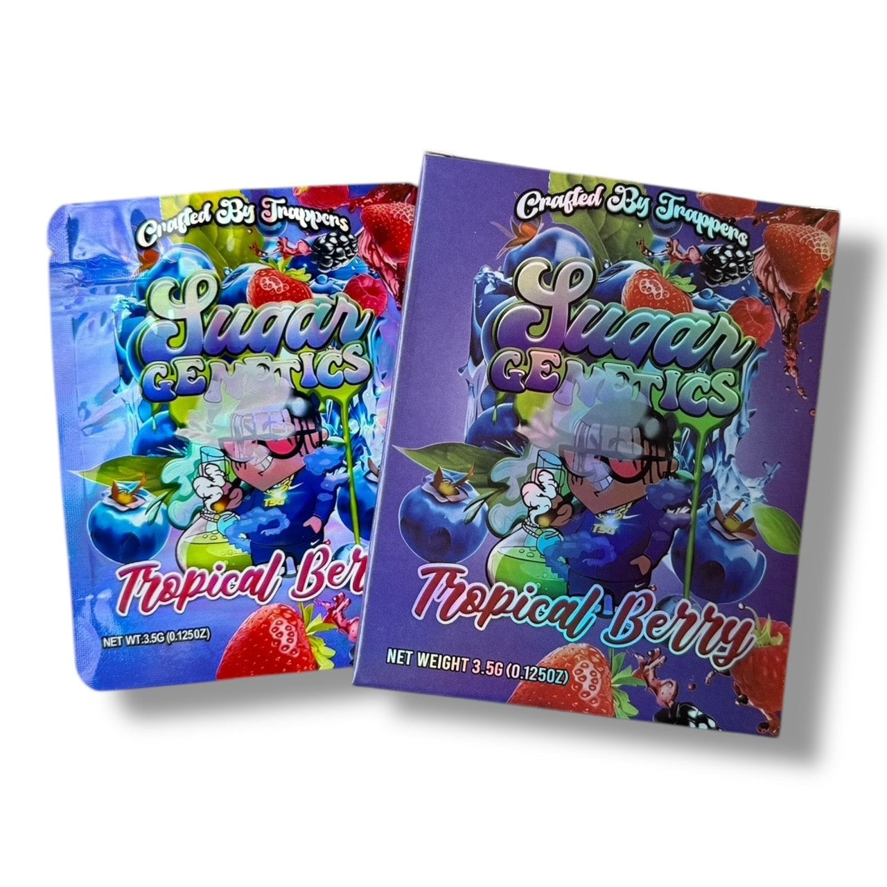 Sugar Genetics Tropical Berry Mylar Bags with Boxes 3.5g Box Packaging Crafted By Trappers