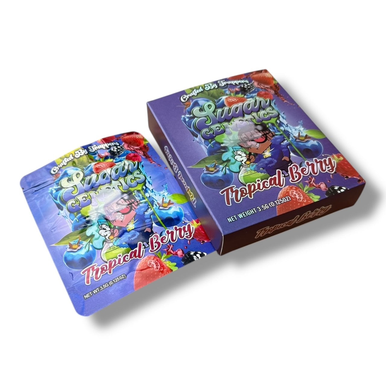 Sugar Genetics Tropical Berry Mylar Bags with Boxes 3.5g Box Packaging Crafted By Trappers
