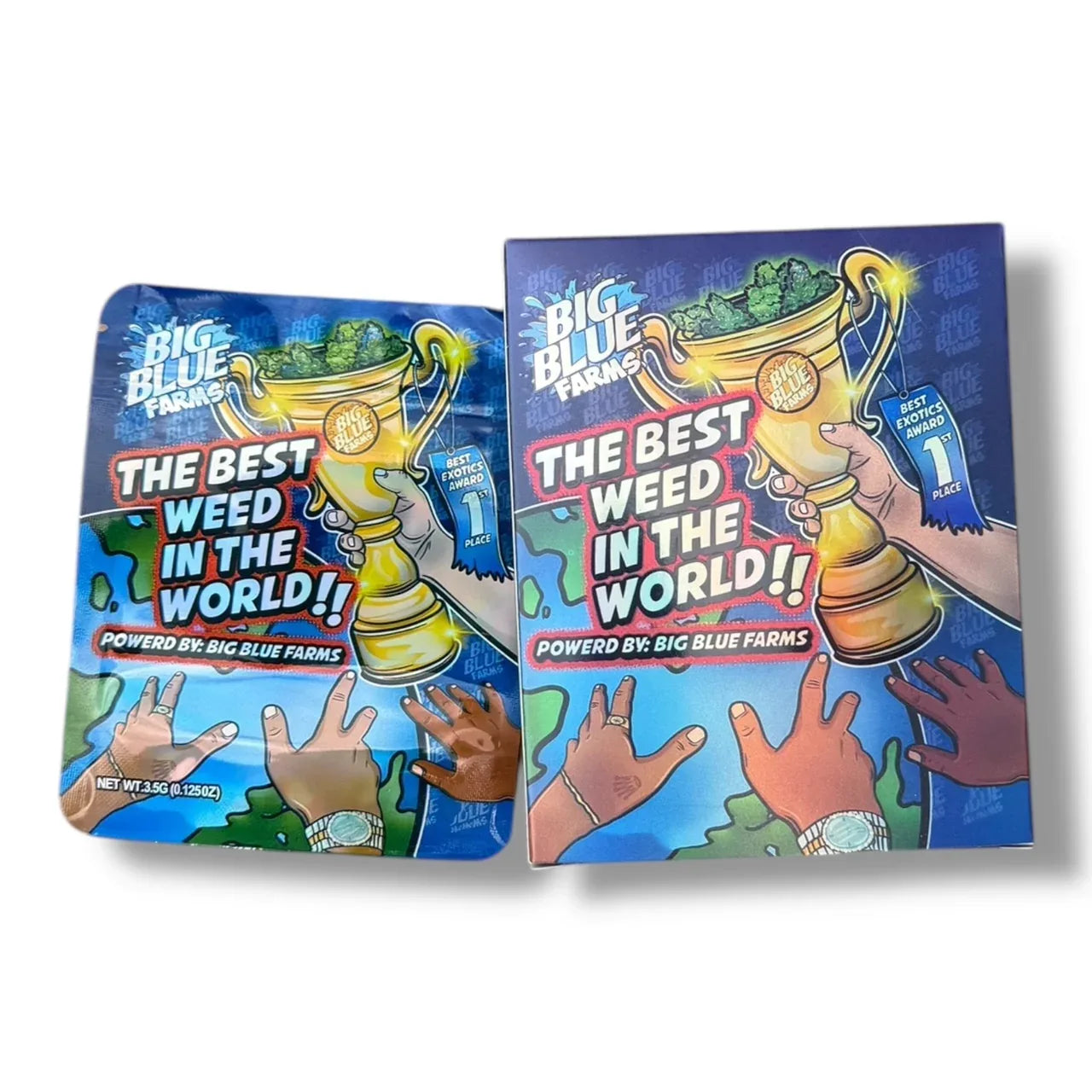 Big Blue farms The Best 1St Place Mylar Bags with Boxes 3.5g Box Packa