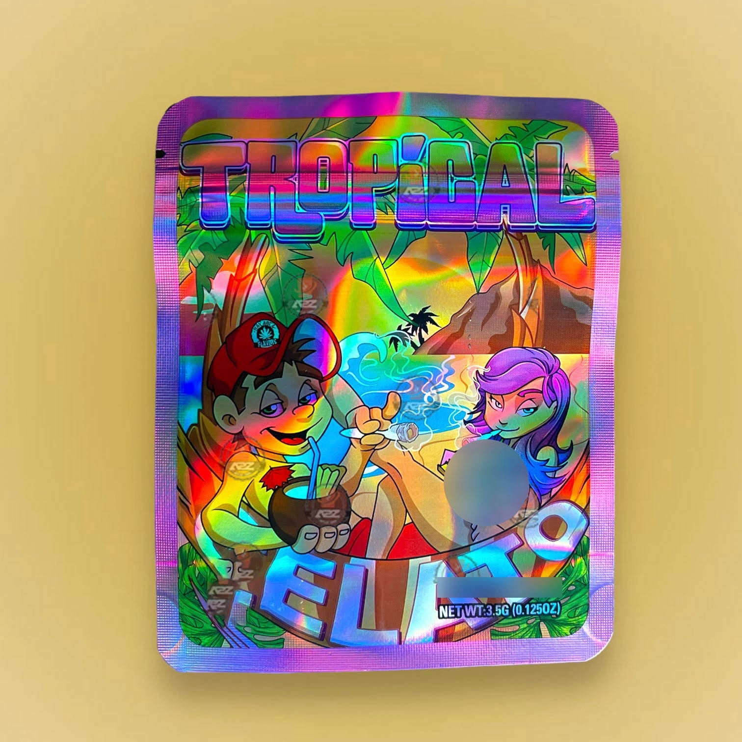 Tropical Gelato 3.5g Mylar Bag Holographic- Sherb Money Packaging Only