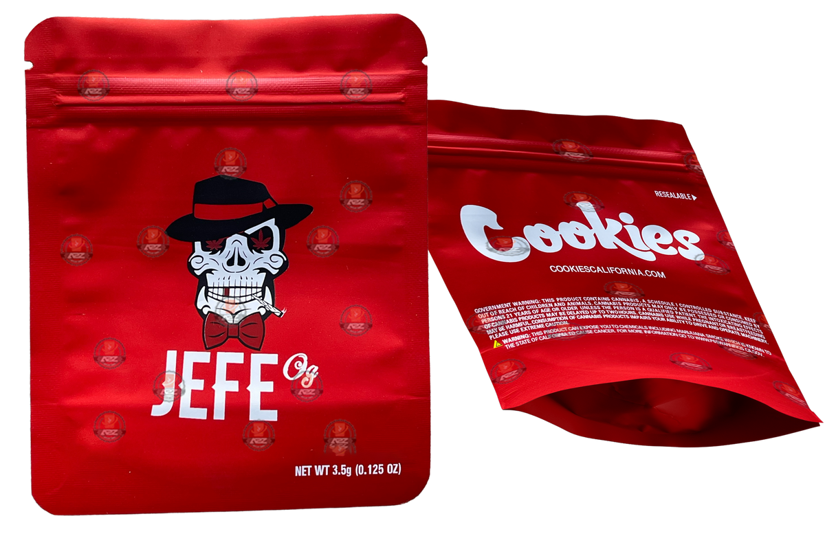 Cookies Jefe OG Mylar Bags 3.5 Grams Smell Proof Resealable Bags w/ Holographic Authenticity Stickers