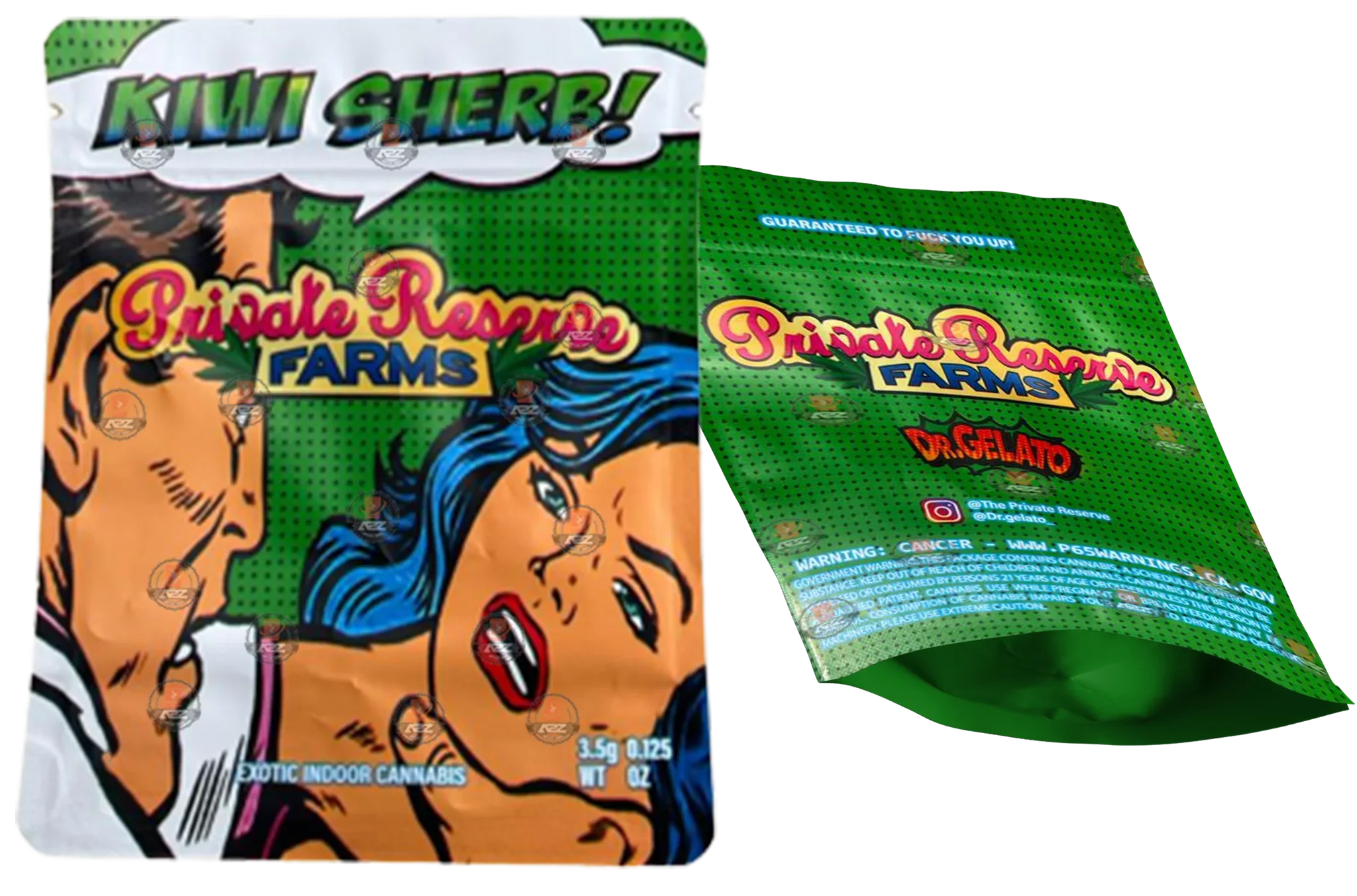 Private Reserve Farms Kiwi Sherb 3.5g Mylar bag Packaging Only - Black Unicorn Hub