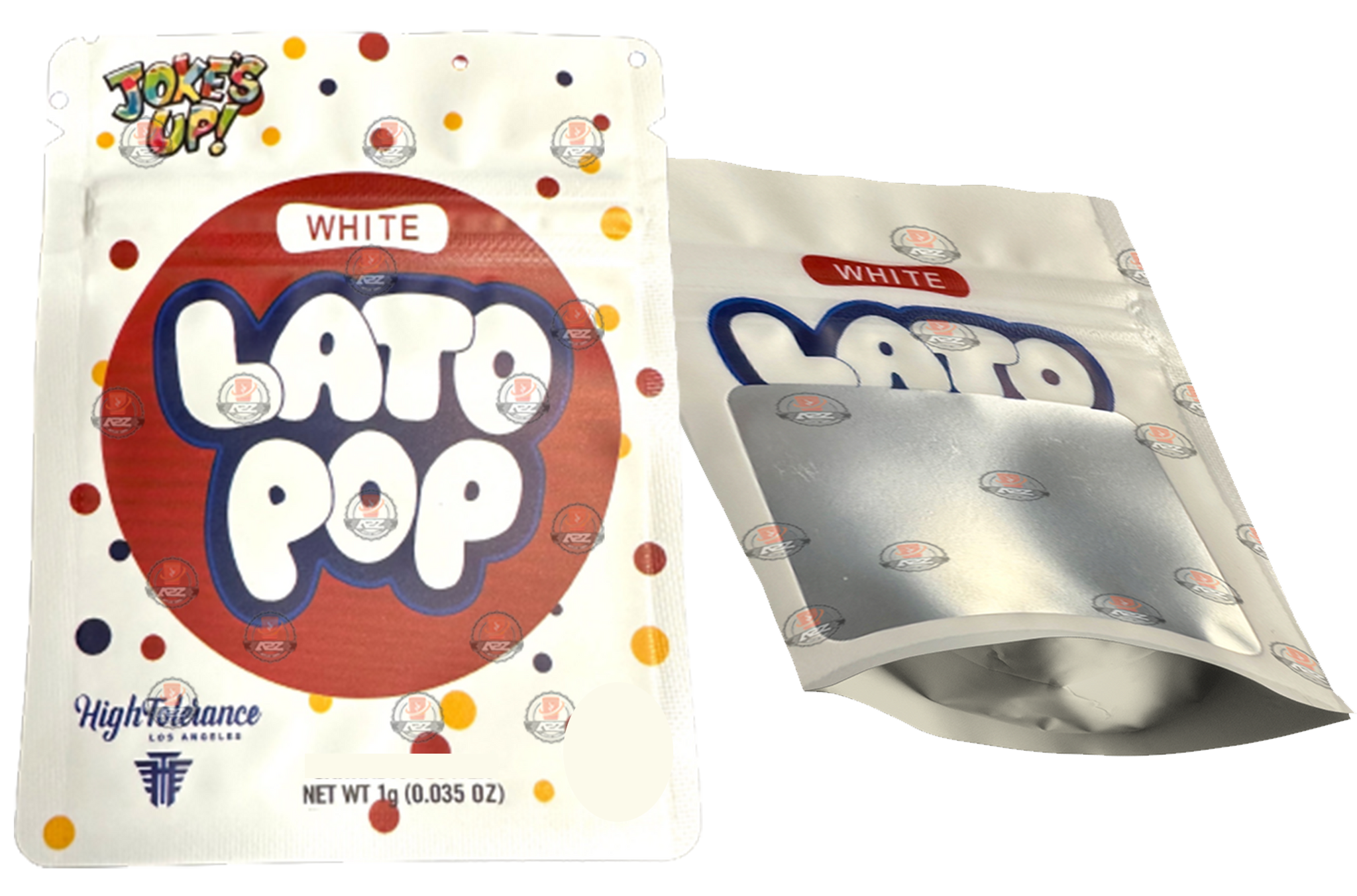 Jokes Up White Lato Pop 1 Gram Mylar bags with window-Packaging Only