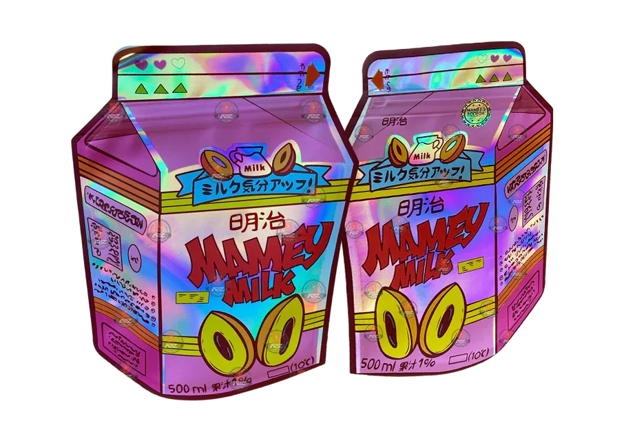 Mamey Milk Bodega cut out Holographic Mylar zip lock bag 3.5G - Black Unicorn Hub
