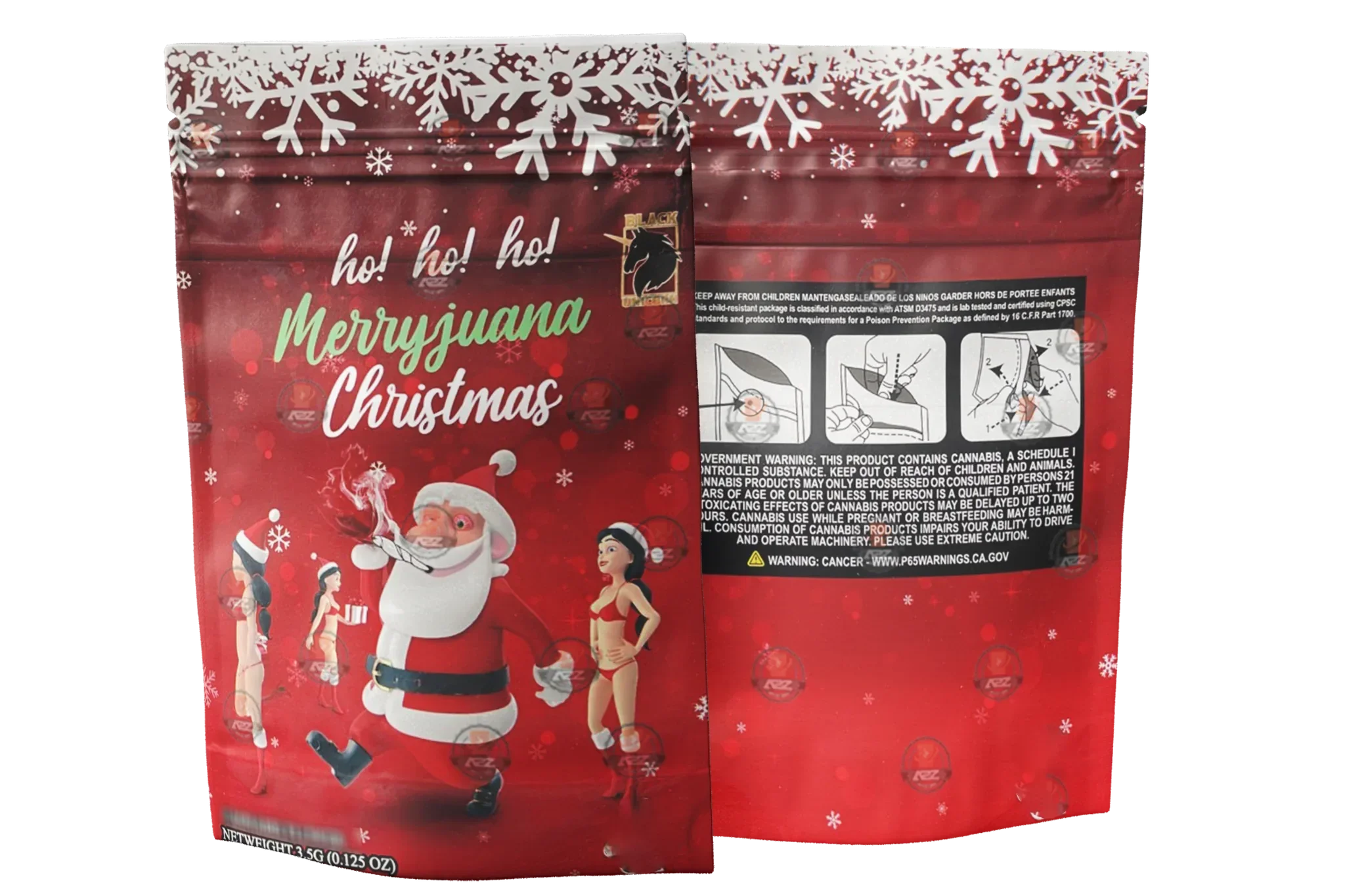 Black Unicorn -Santa Claus HO HO HO Merry Christmas Merry Juana Mylar bag 3.5g For Flower - Black Unicorn Hub