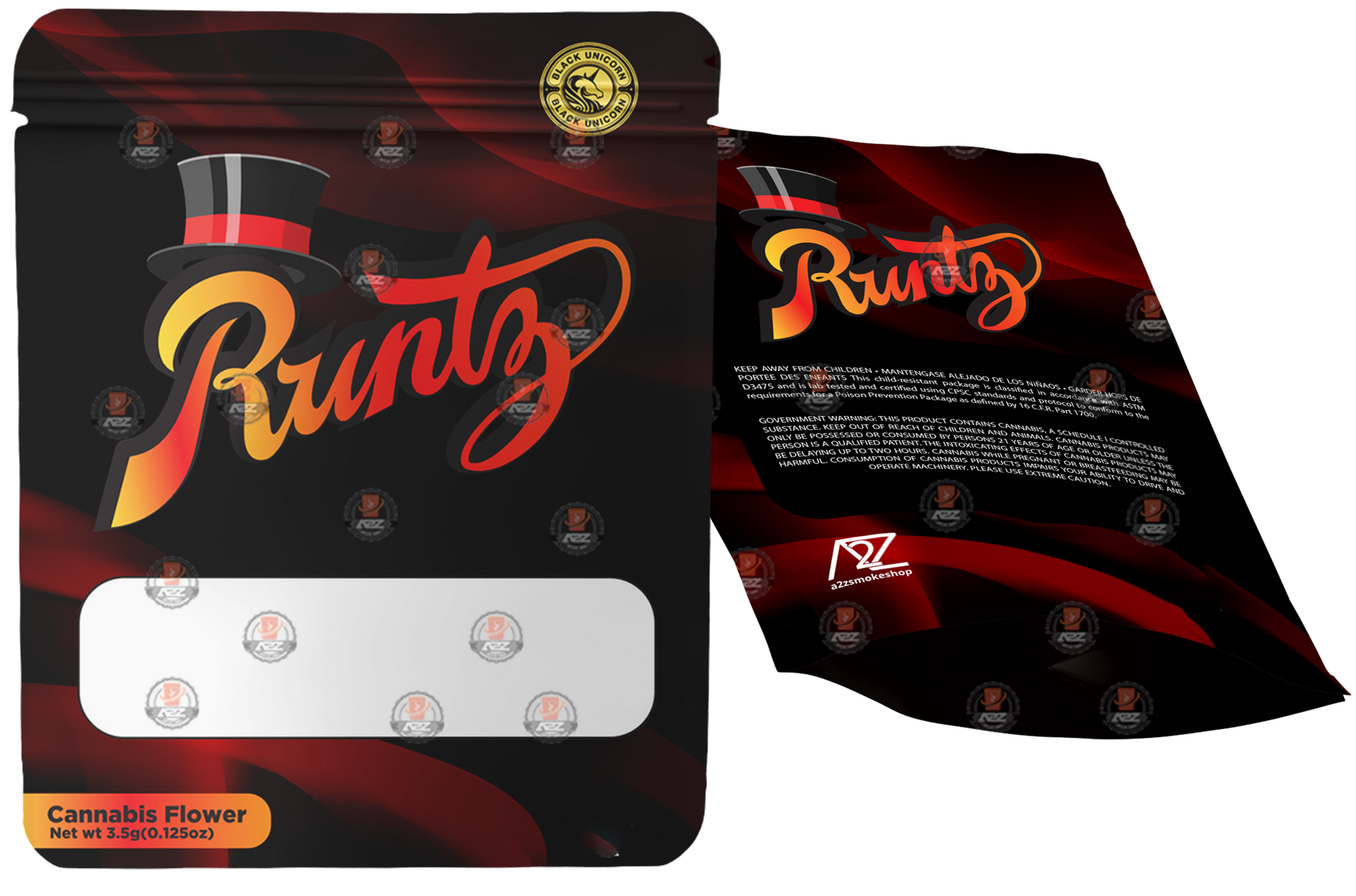 Black Unicorn  Mylar bag with Window 3.5G