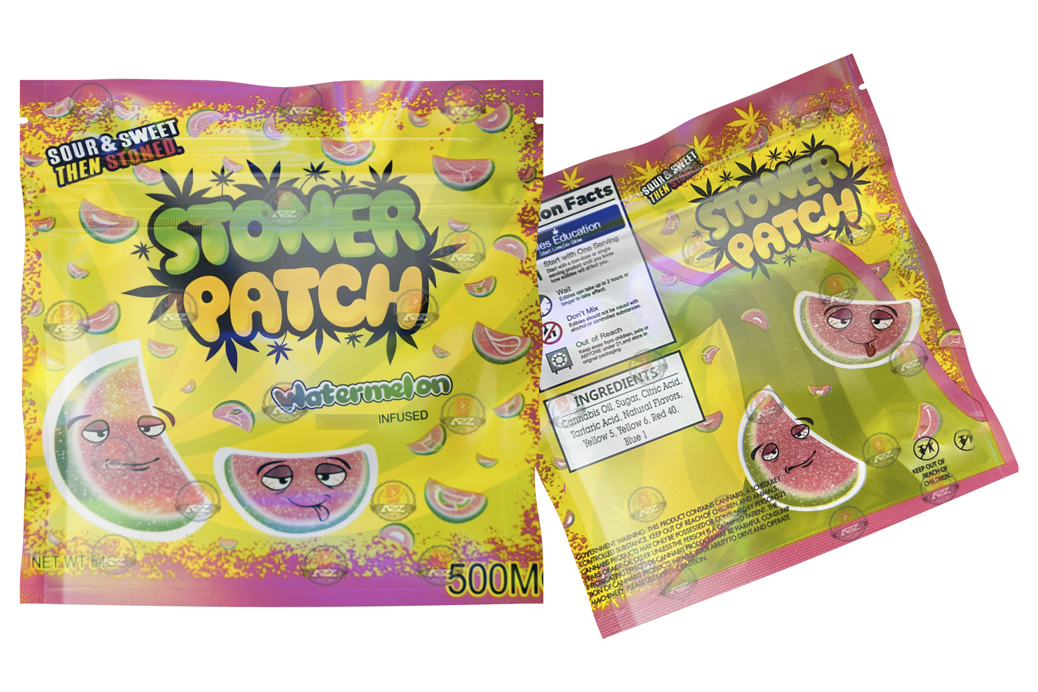 Stonner Patch Watermelon Gummies  500mg Mylar bags -PACKAGING ONLY