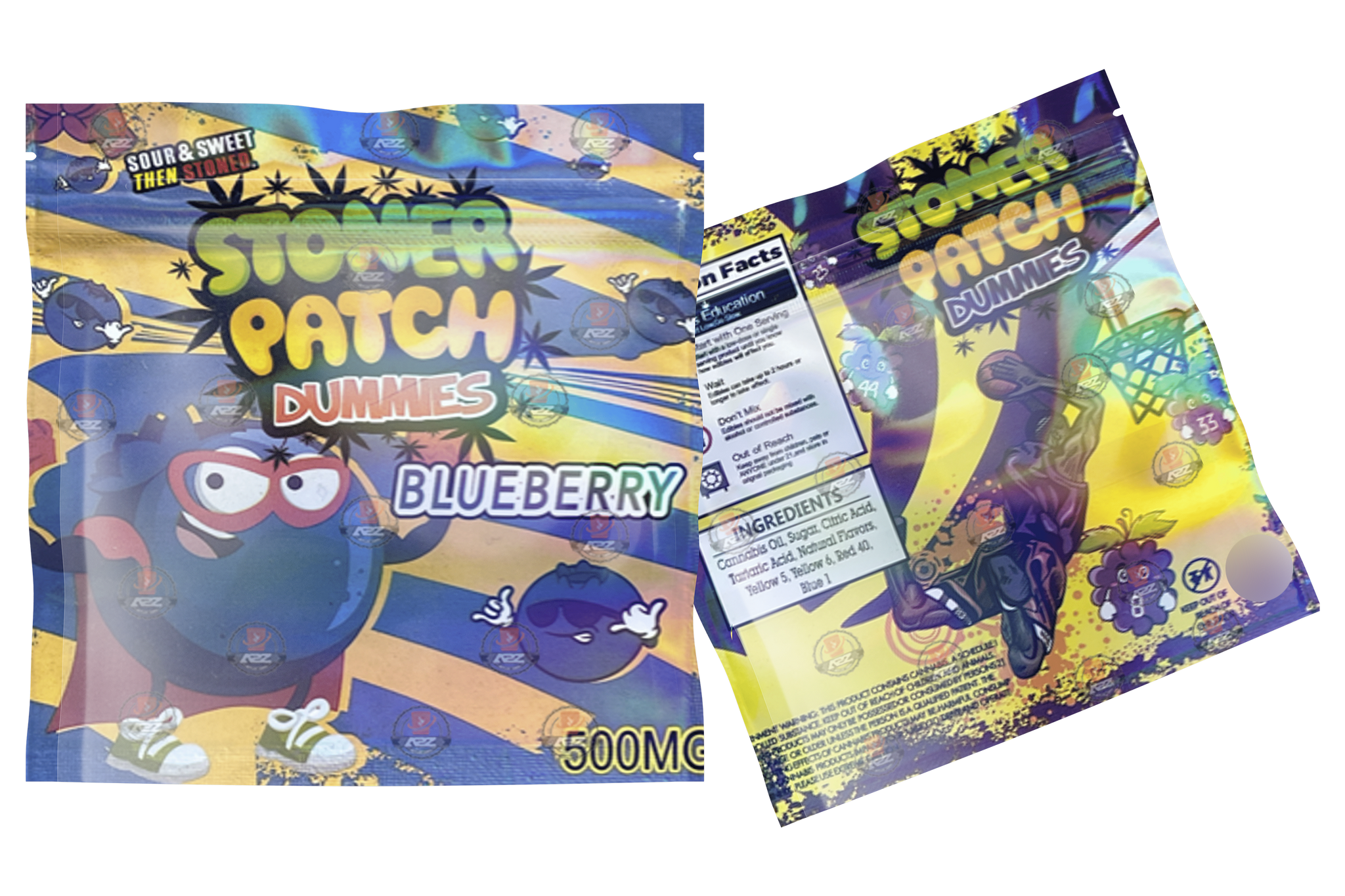 Stoner Patch Dummies Blueberry Gummies  500mg Mylar bags Packaging Only