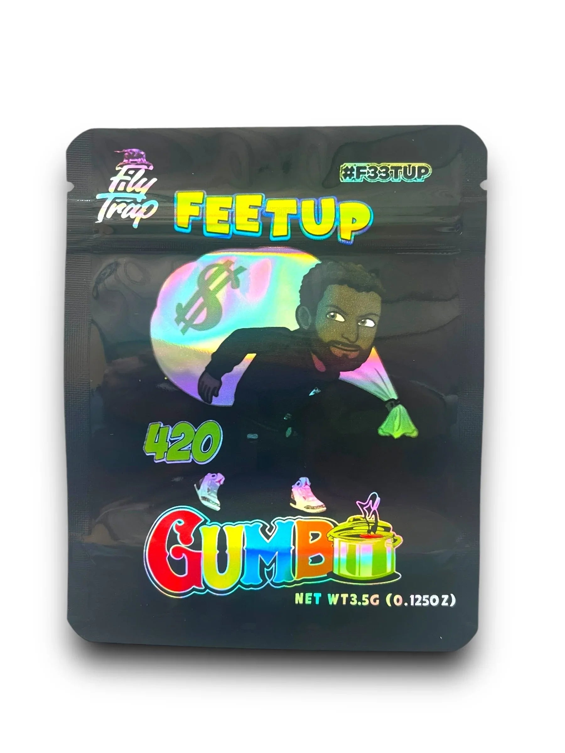 Gumbo Feet UP 420 3.5g Mylar Bag Holographic Fly Trap - Black Unicorn Hub